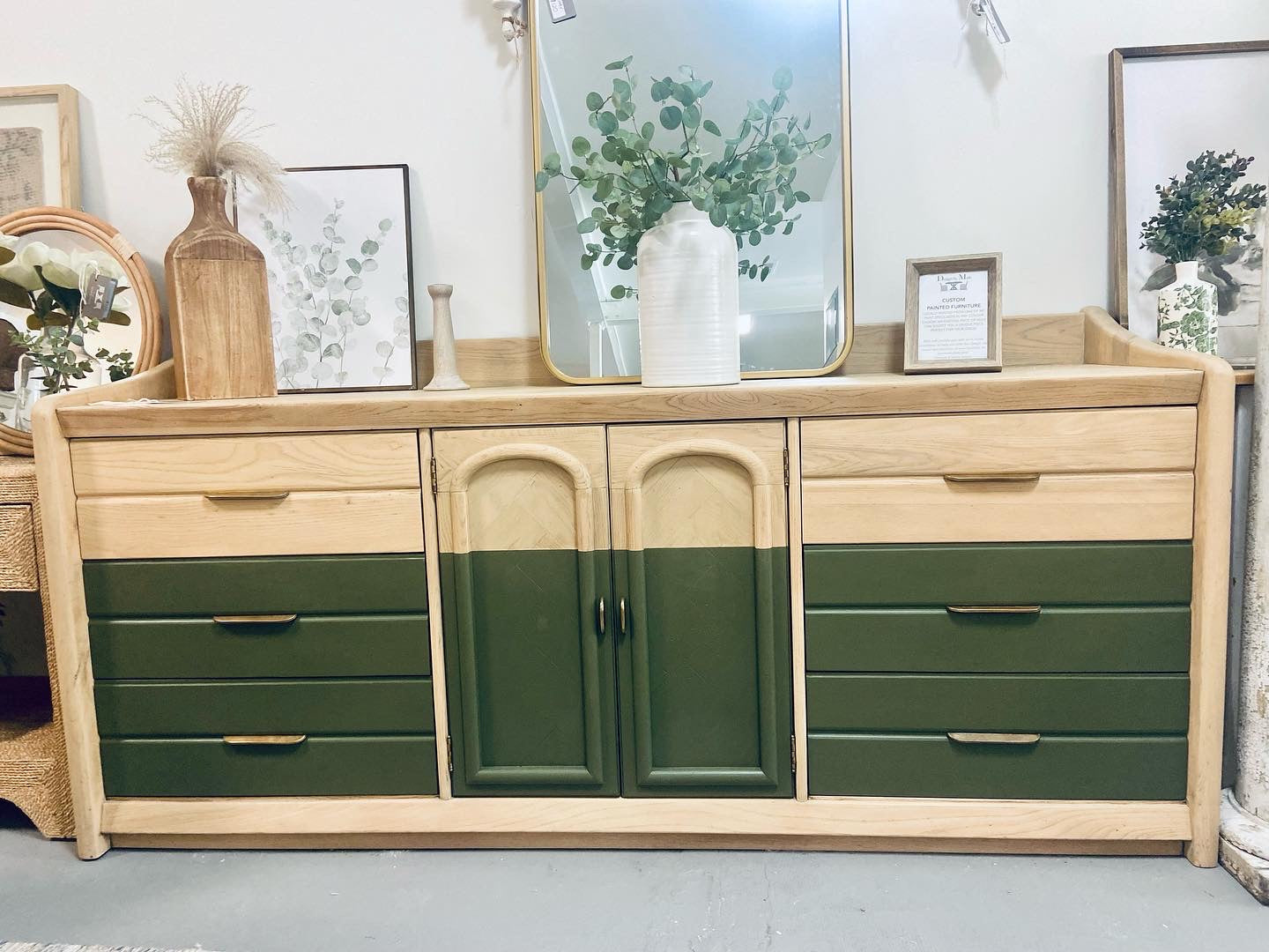 Refinished Vintage Stunning Large Oak 9 Drawer Dresser 74" Long