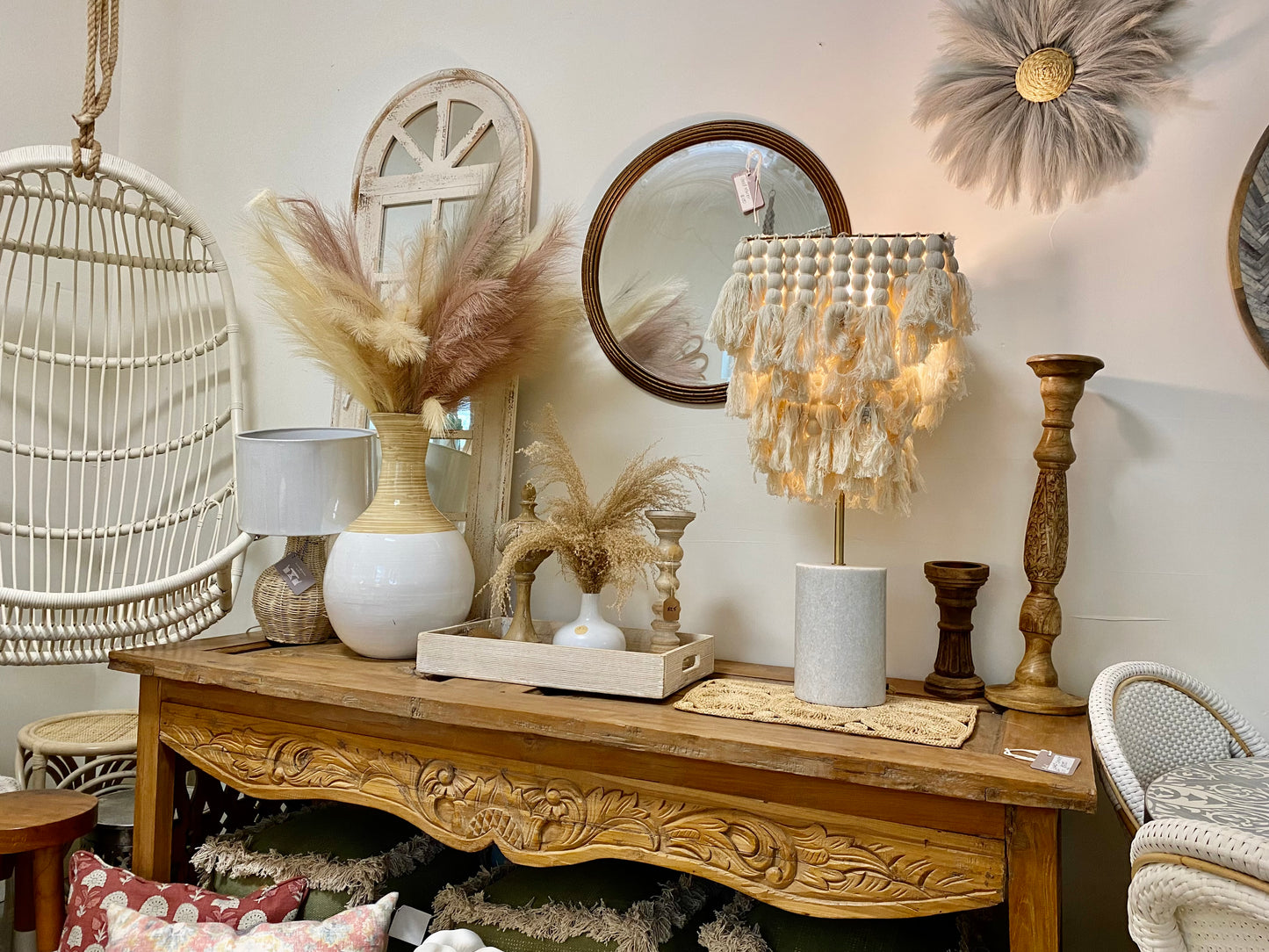 Boho Style Selamat Designer Tassel Lamp - very solid marble base