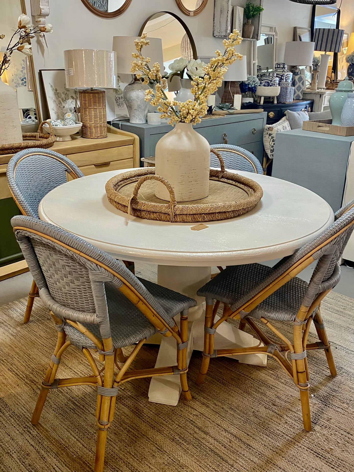 White Pedestal Round Dining Table 48"