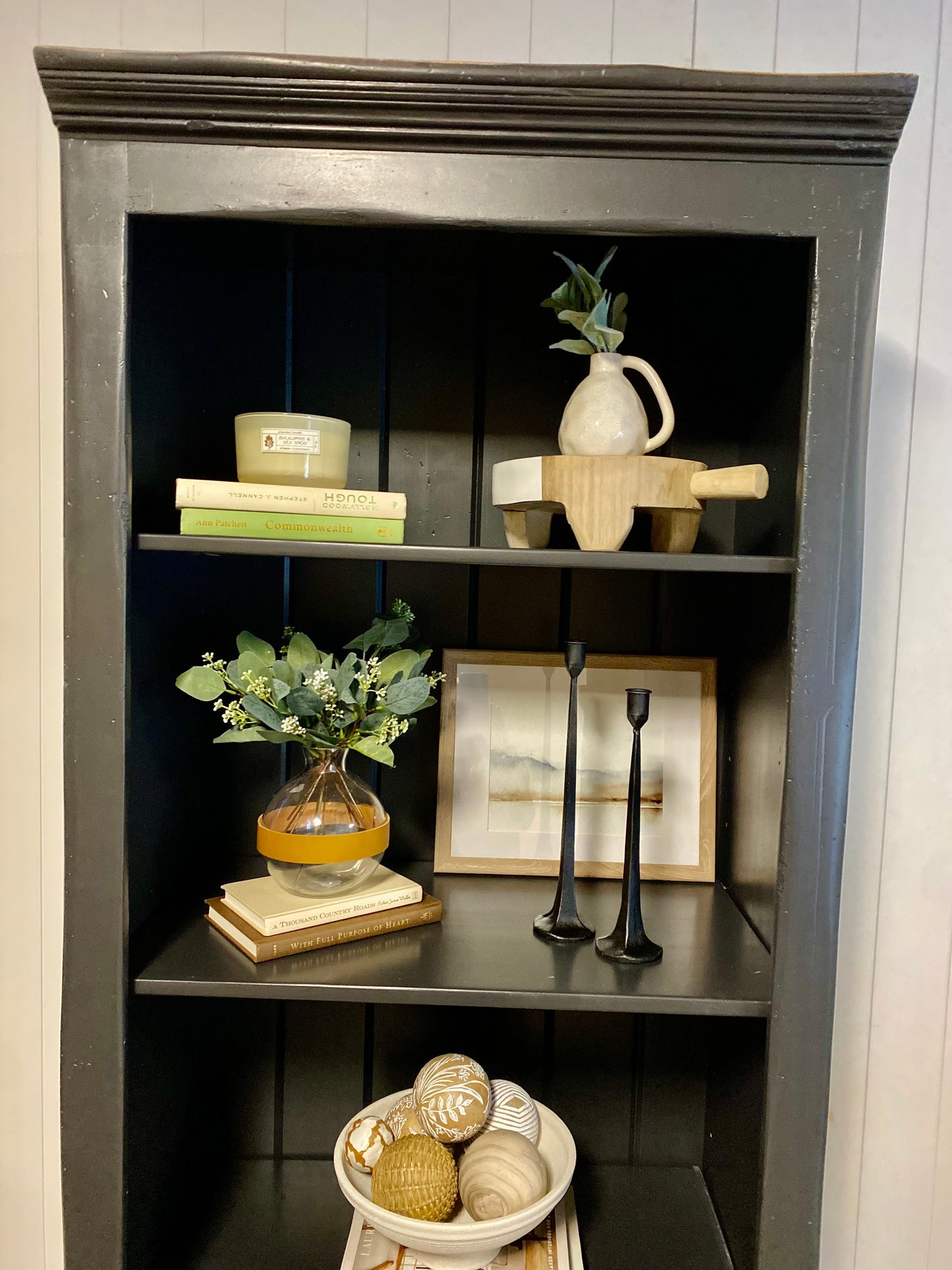 Refinished Black Bookcase Shelving Unit