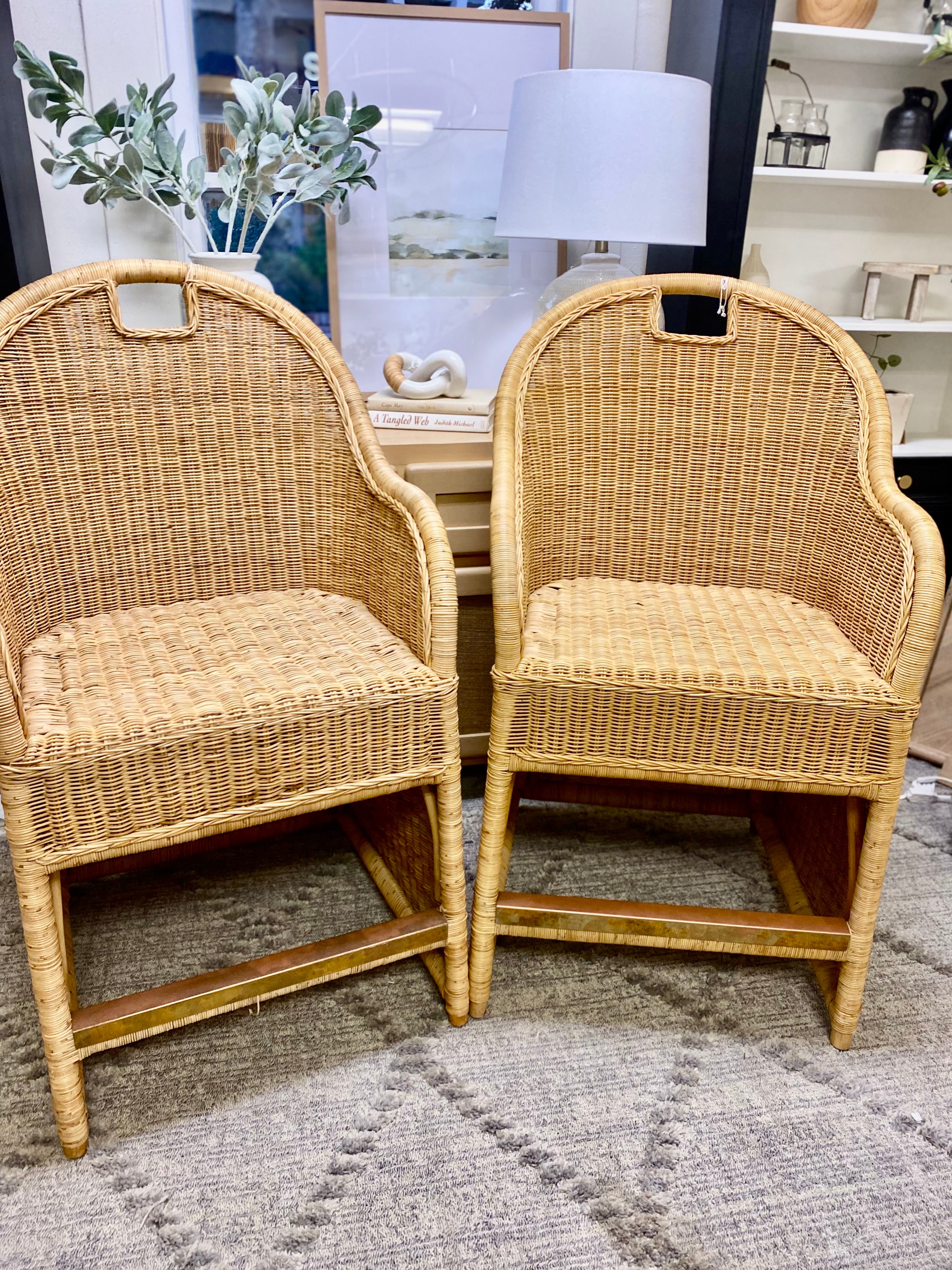 Gorgeous Rattan Counter Stools with arms (PAIR)