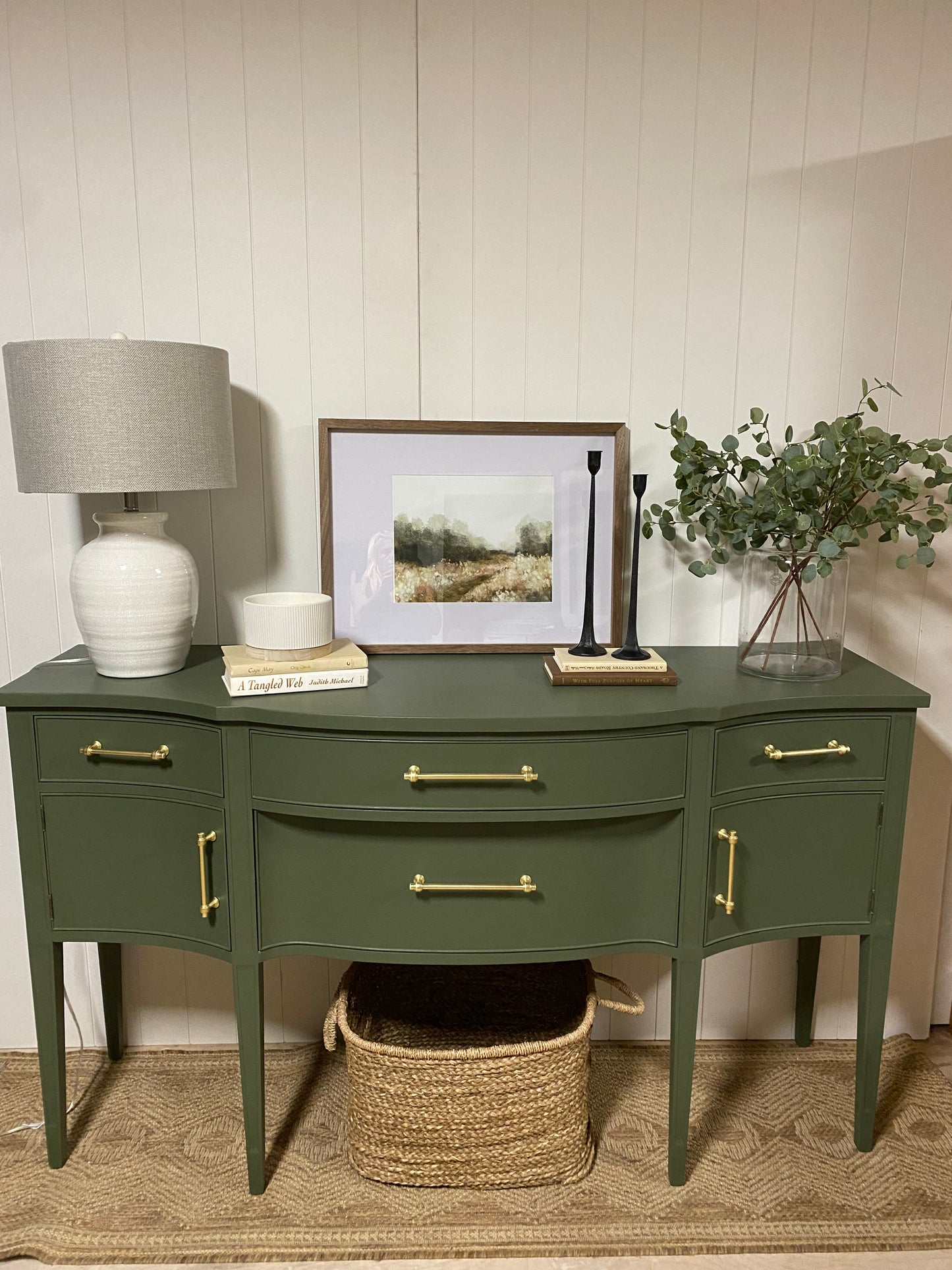 Green Vintage Refinished Buffet Credenza