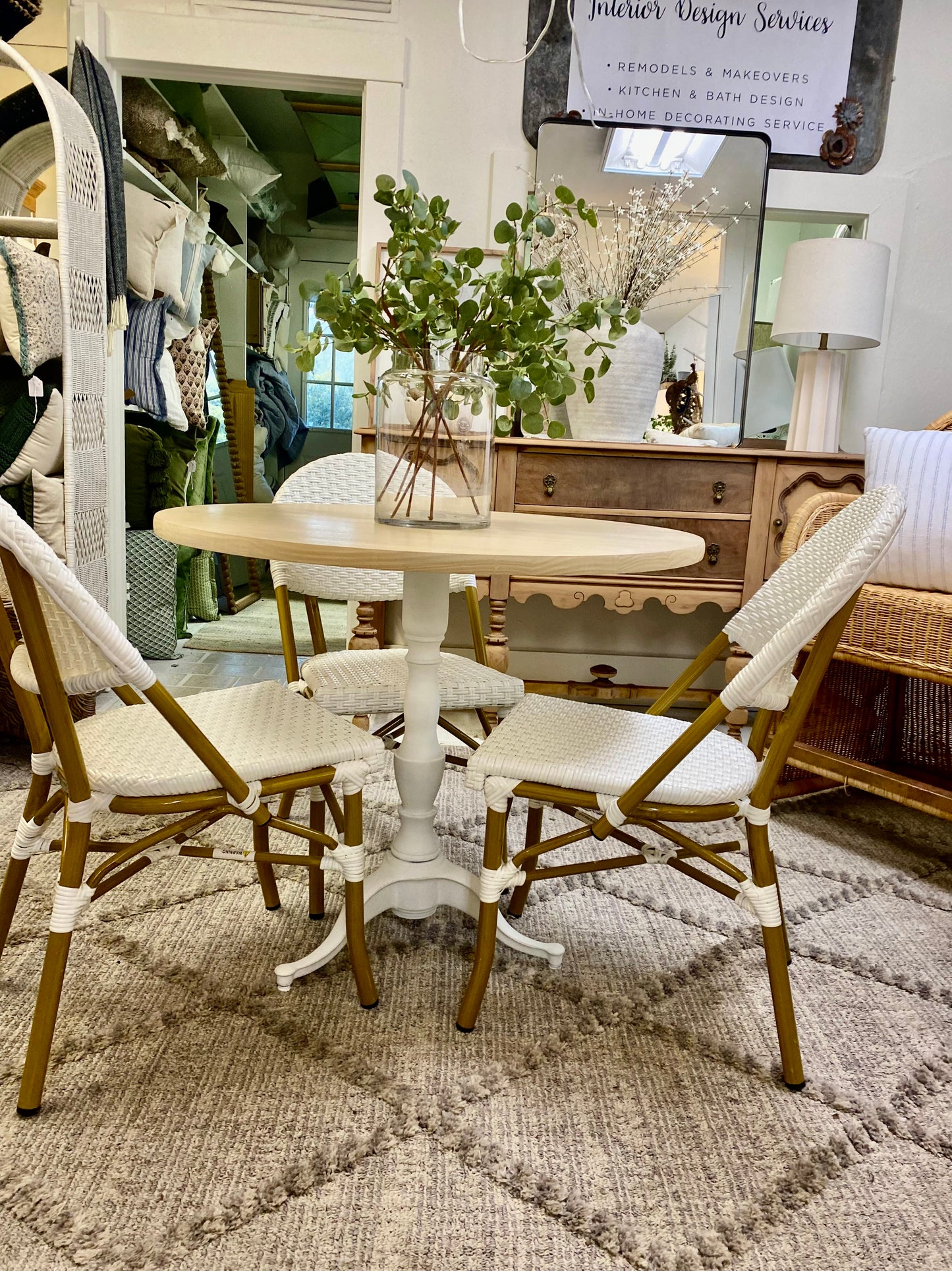 Pine Bistro Table with Wrought Iron White Base 36"