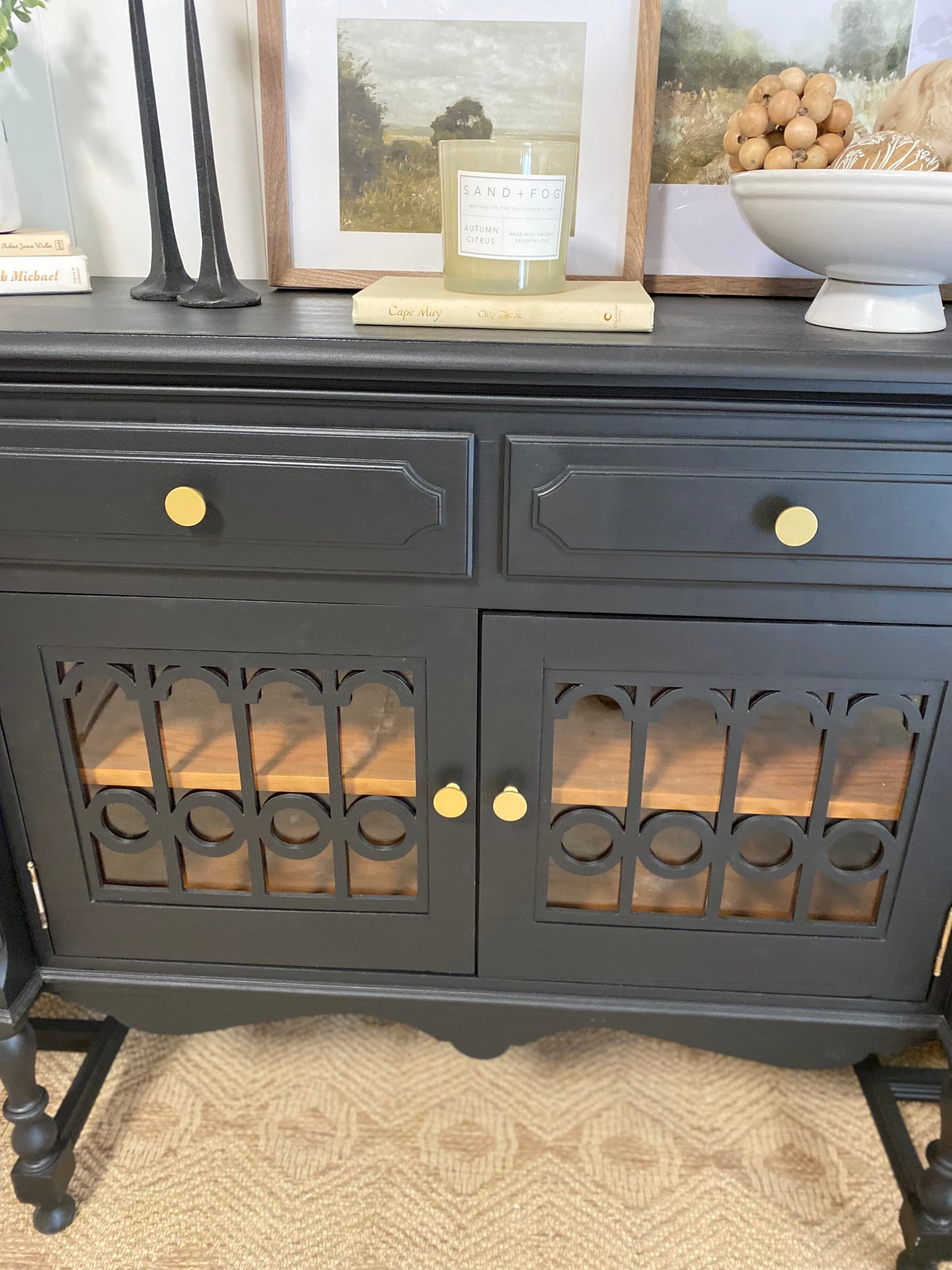 Large Vintage Sideboard Buffet with detailing 82"