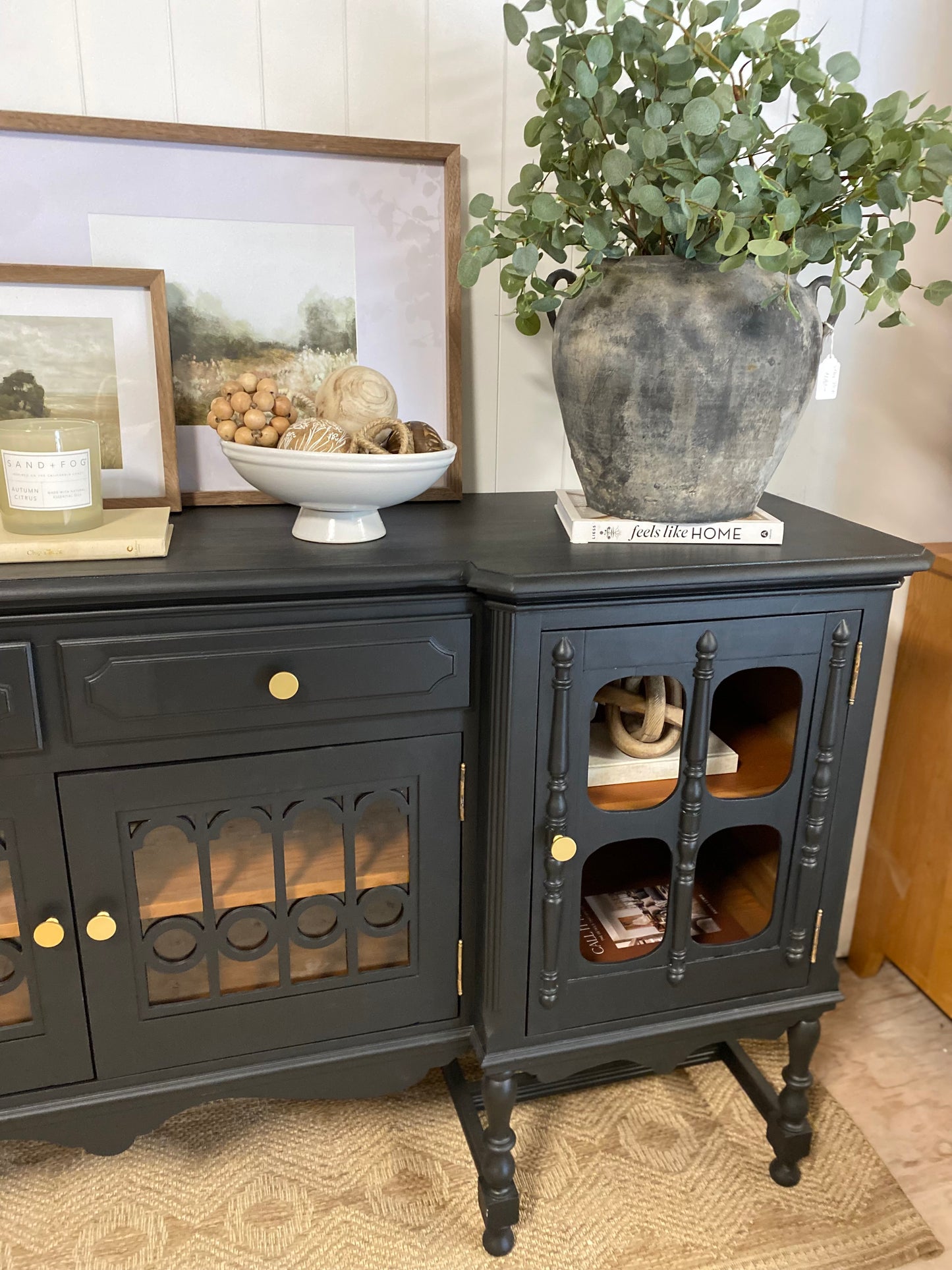 Large Vintage Sideboard Buffet with detailing 82"