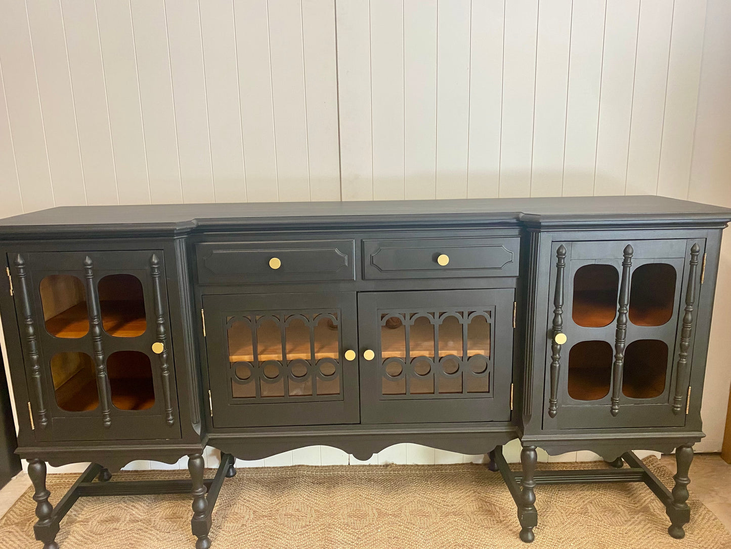 Large Vintage Sideboard Buffet with detailing 82"