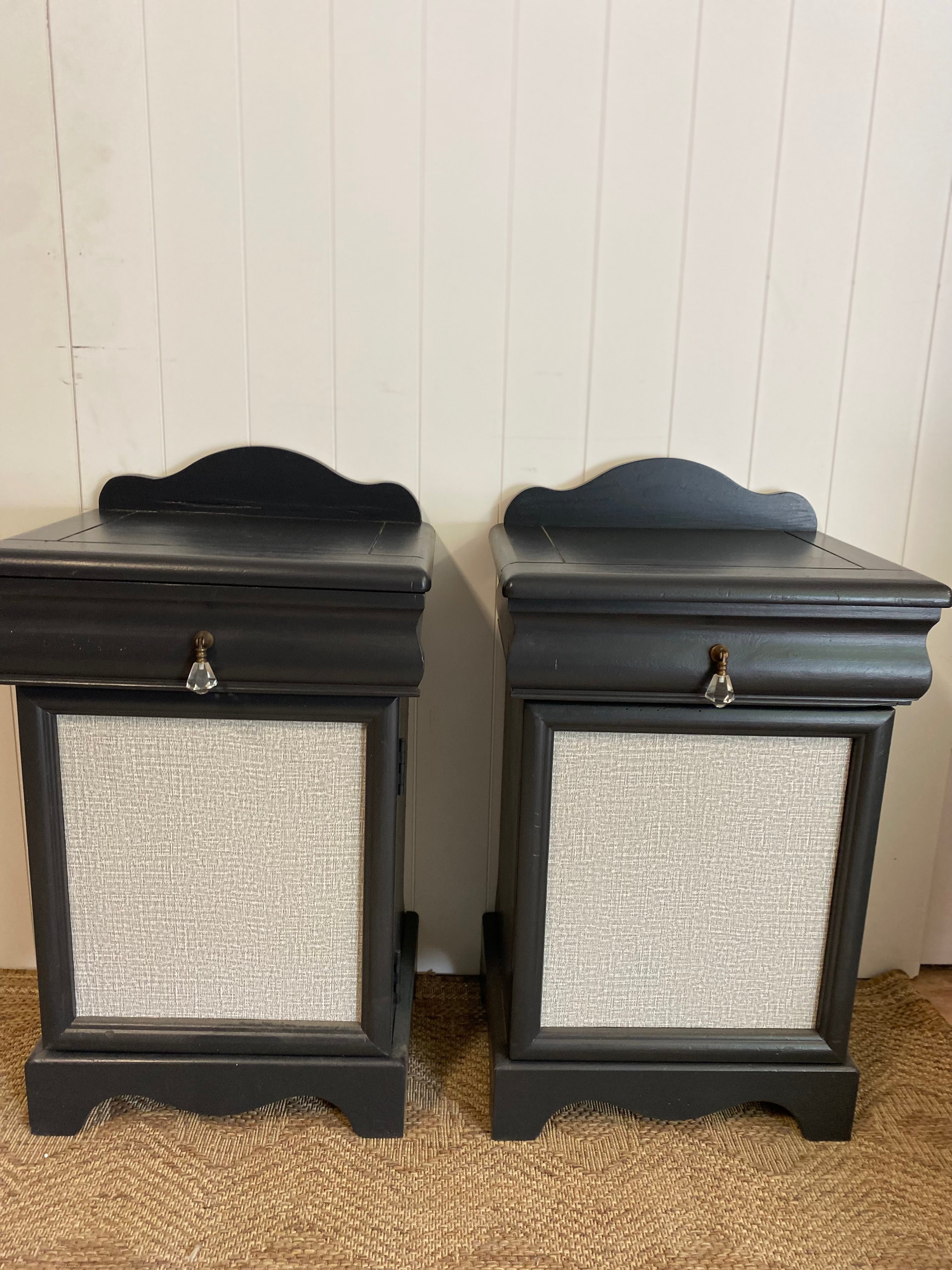 Cute Vintage Refinished Nightstand Pair with wallpaper
