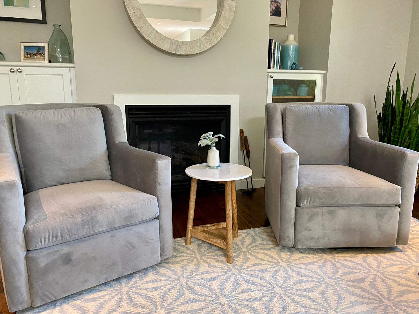 Stunning Custom Velvet Look Swivel Armchairs