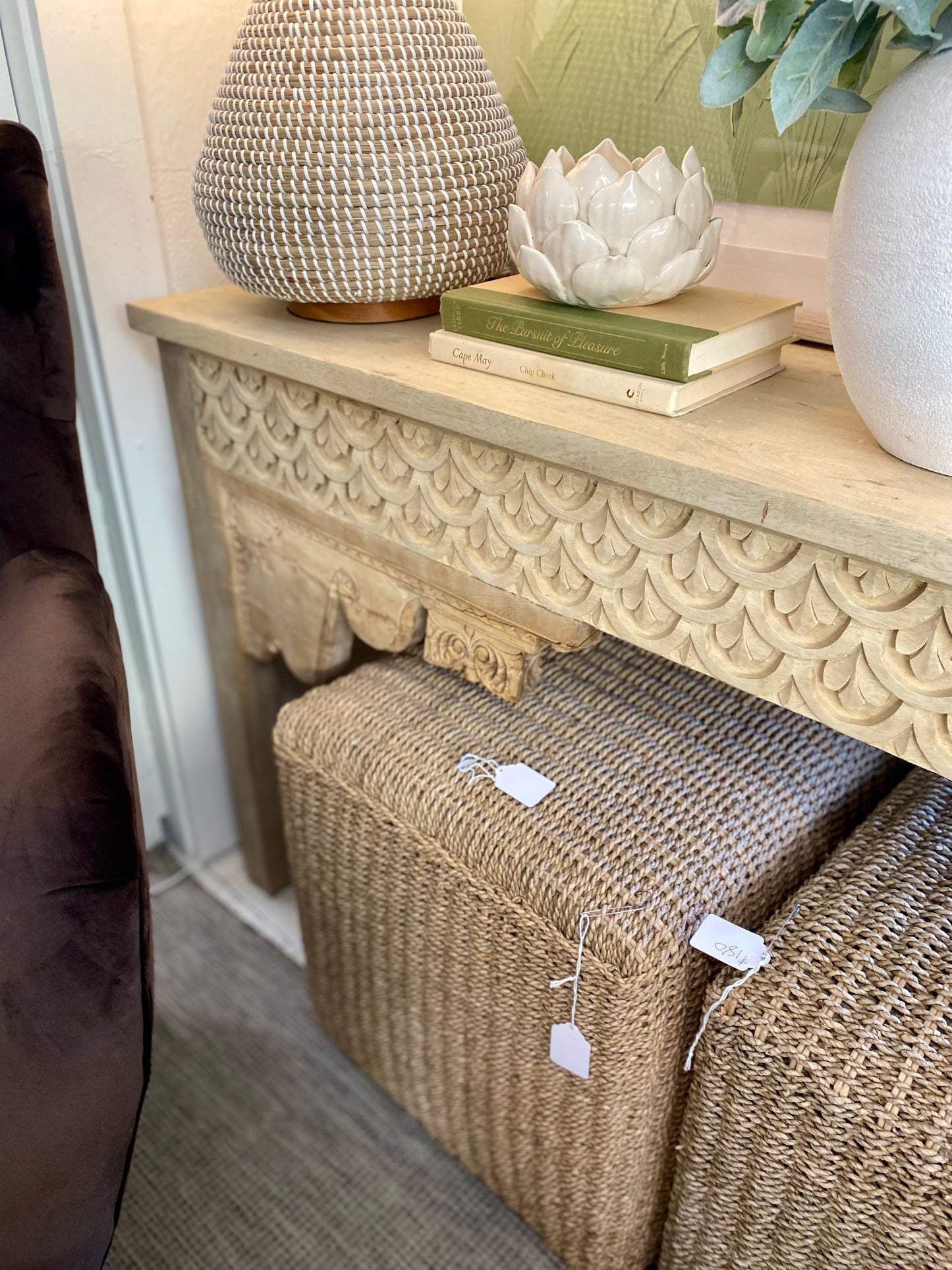 Architectural Salvage Unique Carved Console Table 60" Wide