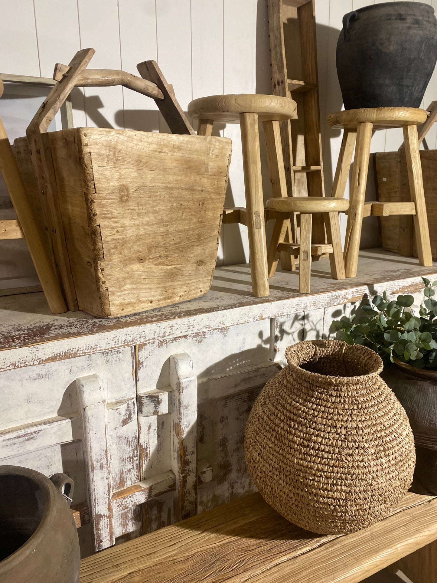 Vintage Elm Chinese Water Bucket