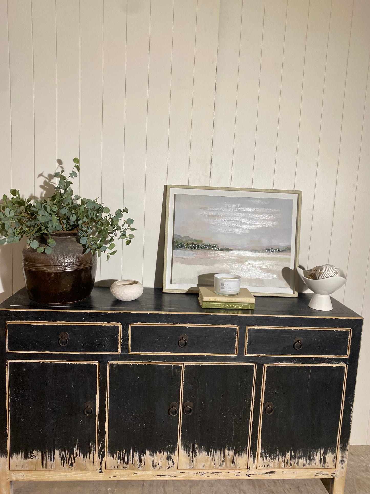 Reclaimed Elm Sideboard Buffet with black wash finish 63"