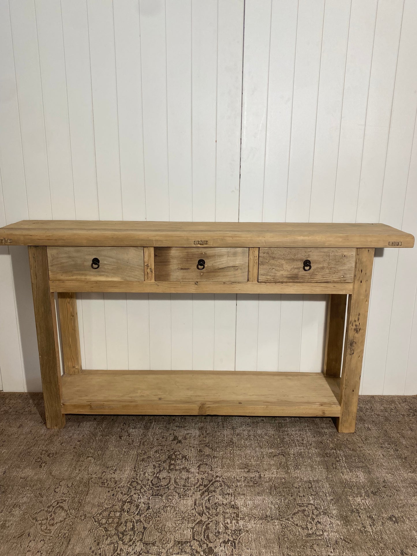 Reclaimed Elm 3 Drawer Console Table with Shelf 67"