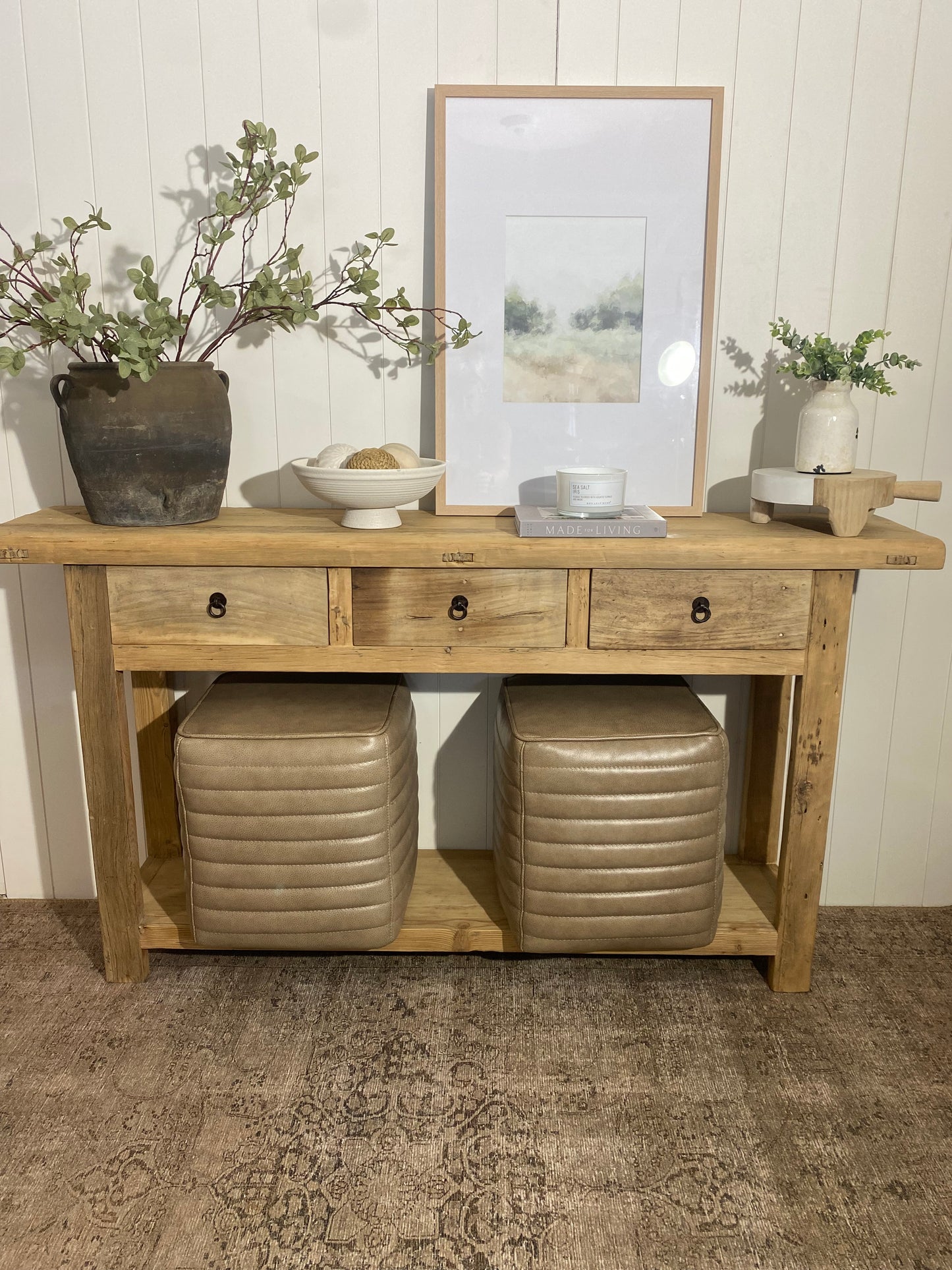 Reclaimed Elm 3 Drawer Console Table with Shelf 67"