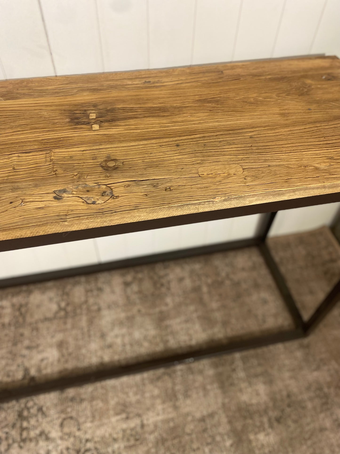 Vintage Elm Console with Metal Base 67"