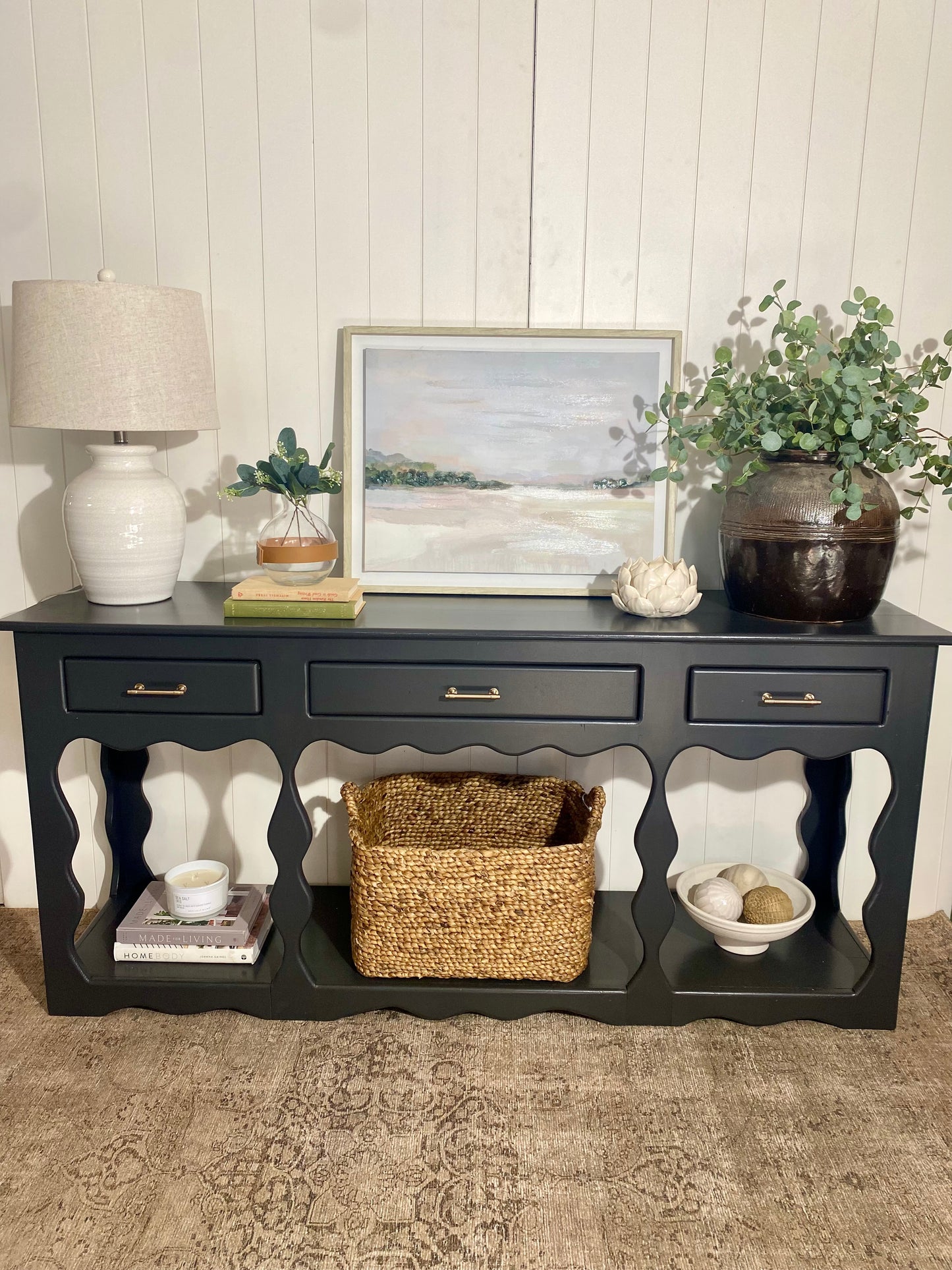 Very unique Vintage Refinished Console Entry Table 68"