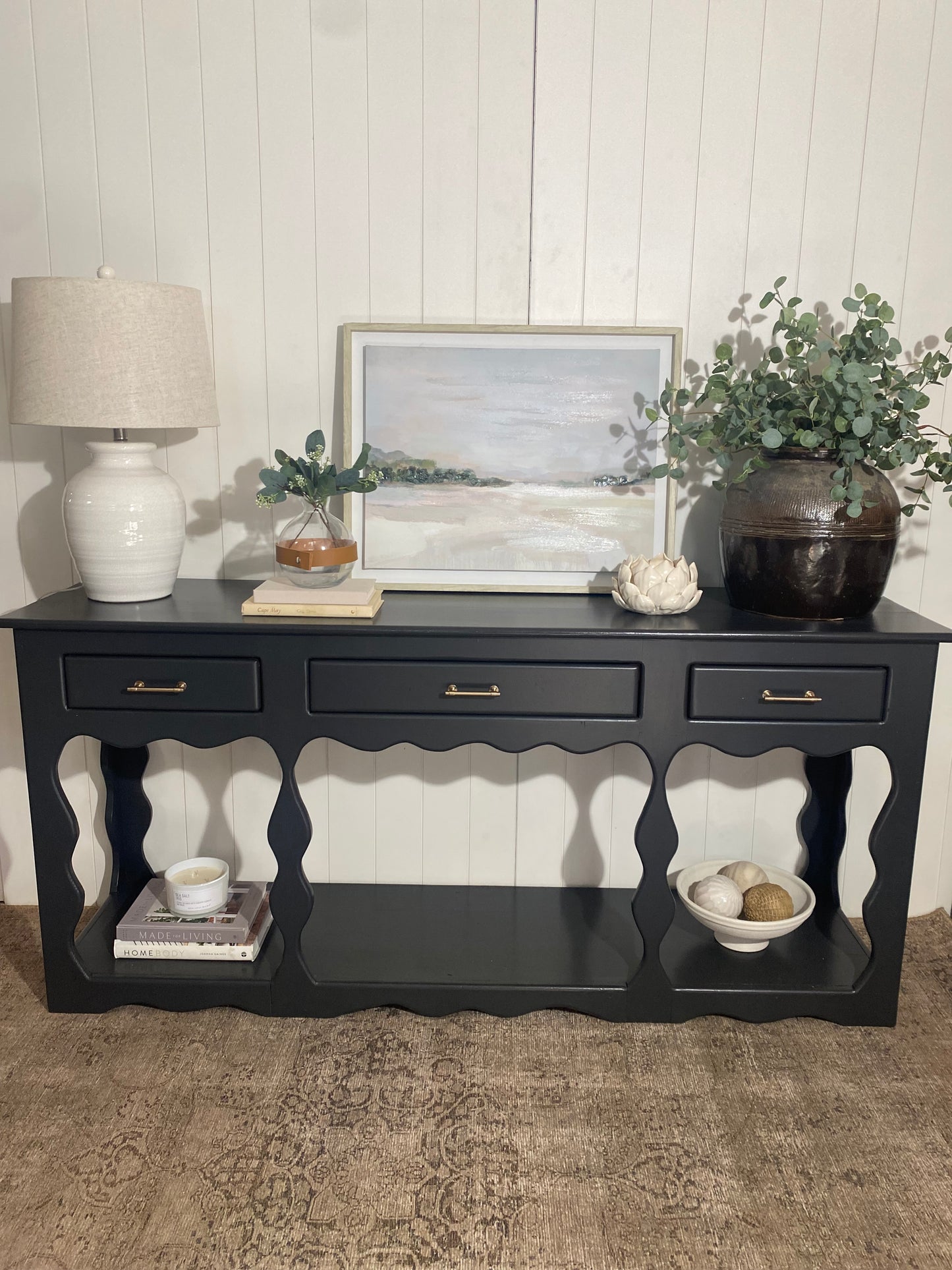 Very unique Vintage Refinished Console Entry Table 68"
