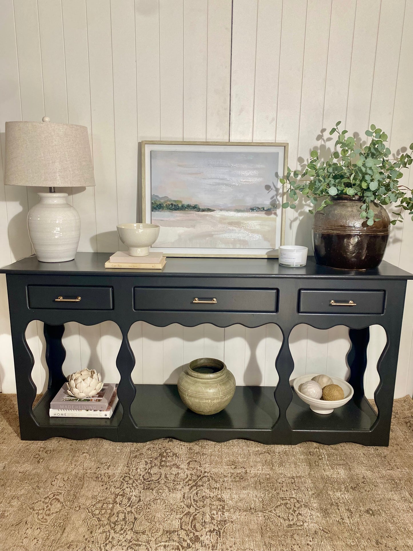 Very unique Vintage Refinished Console Entry Table 68"