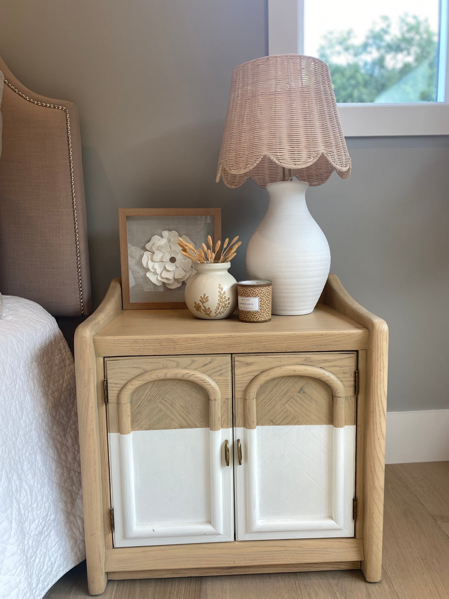 Vintage White Oak Nightstand Pair - very unique
