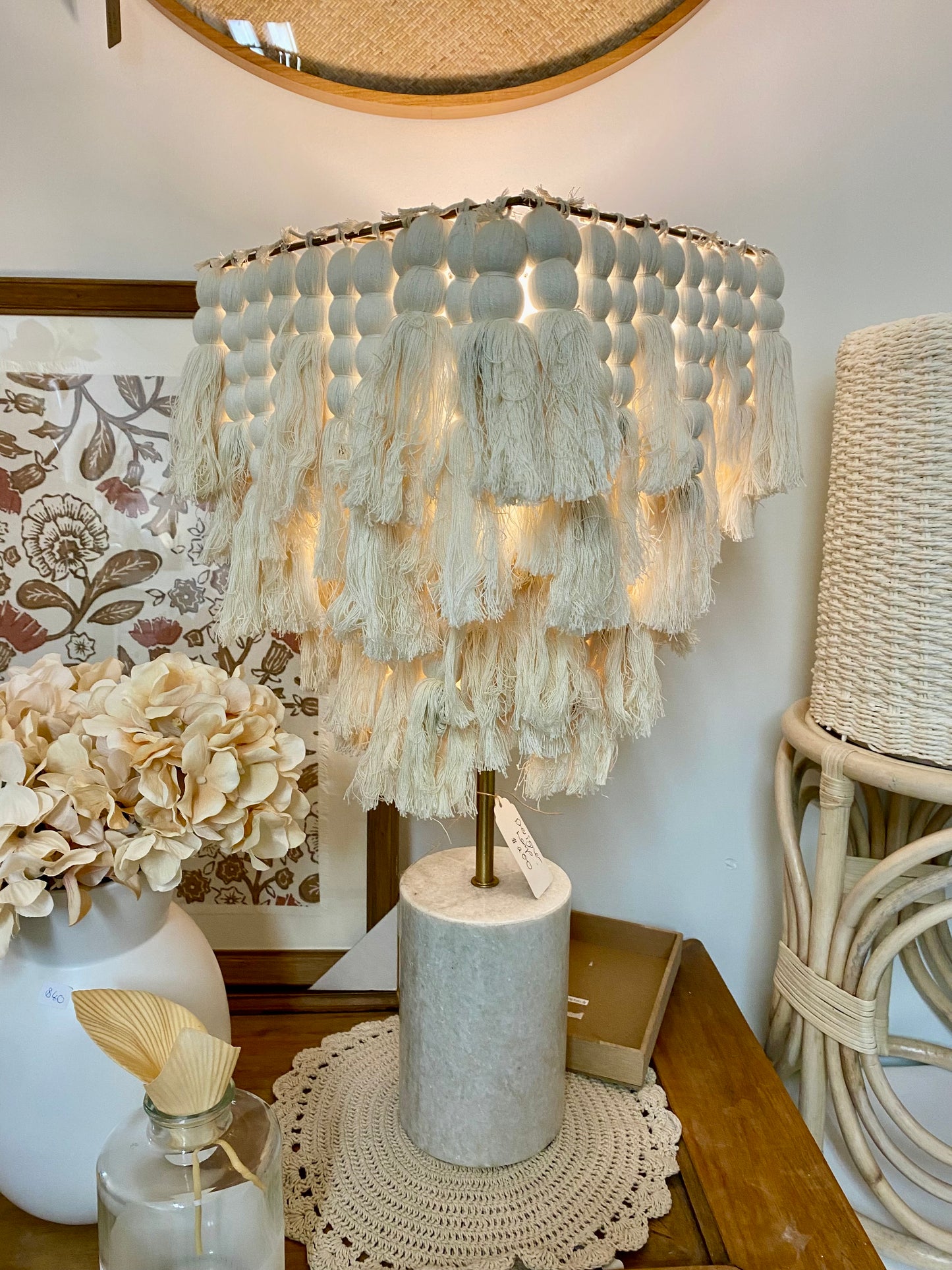 Boho Style Selamat Designer Tassel Lamp - very solid marble base