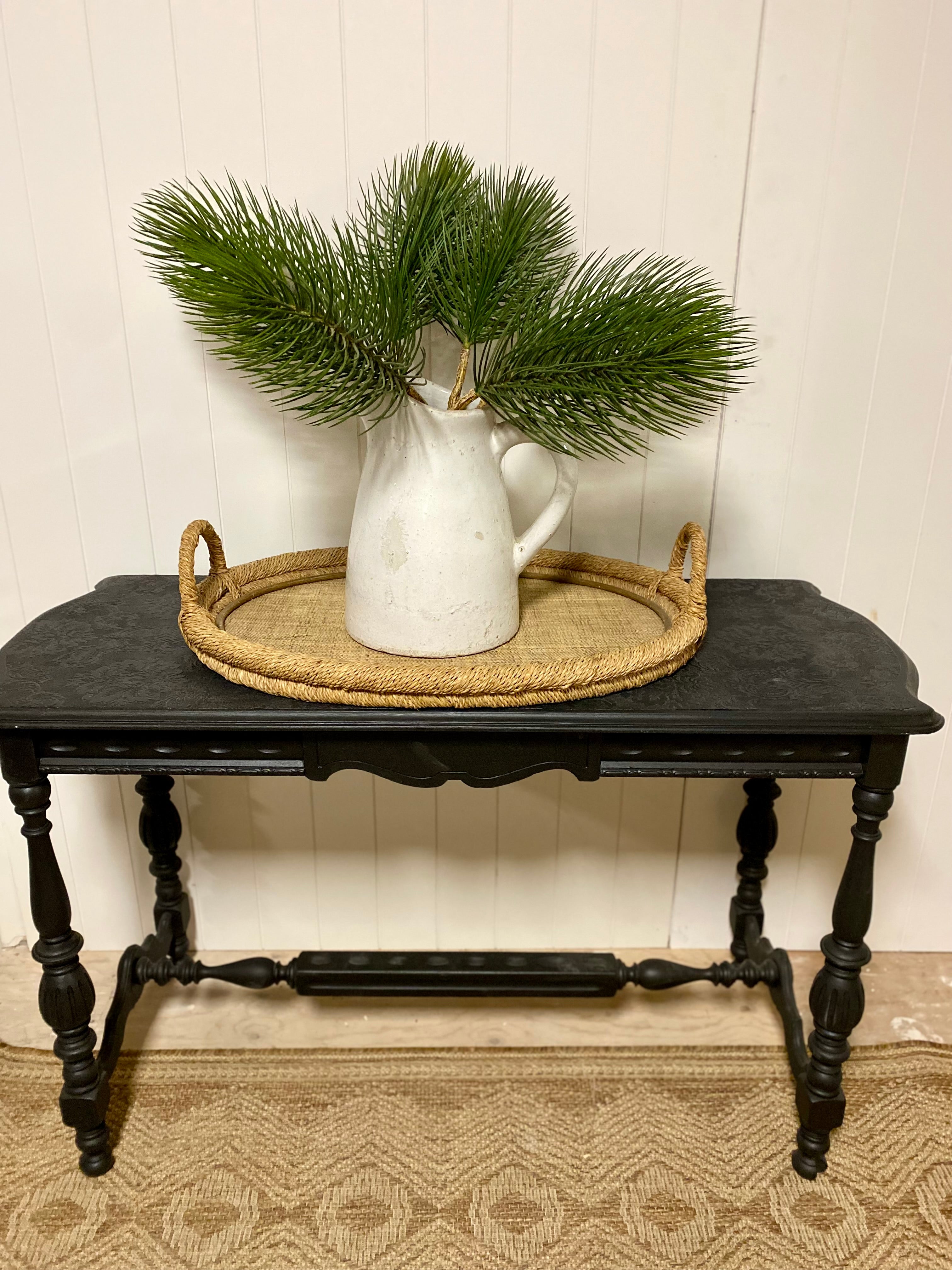 Vintage Black Console Table with wallpaper top