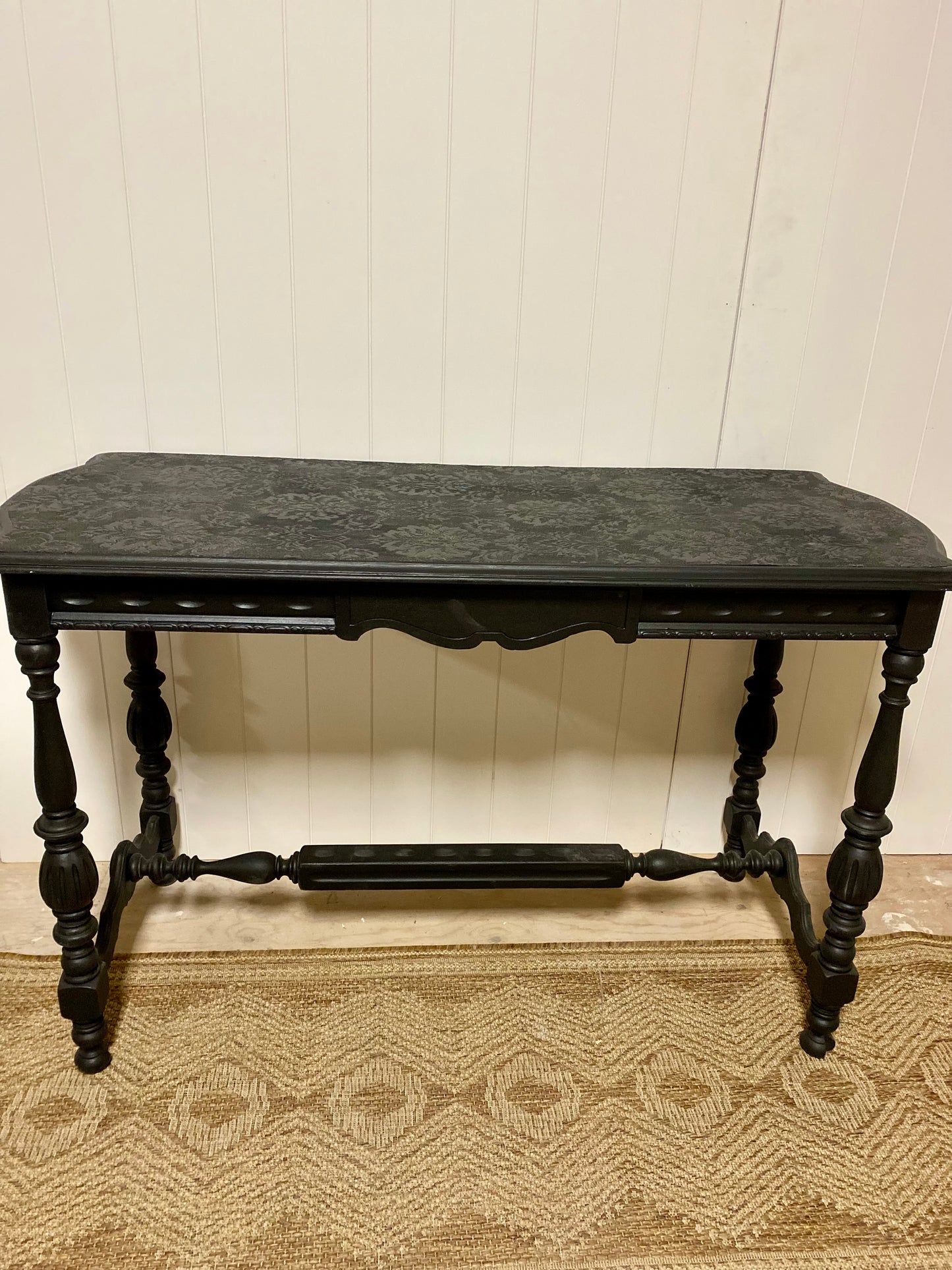 Vintage Black Console Table with wallpaper top