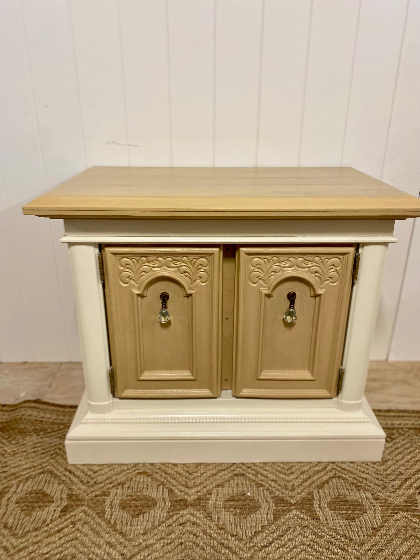 Vintage Refinished Accent Cabinet with ornate detail / Nightstand