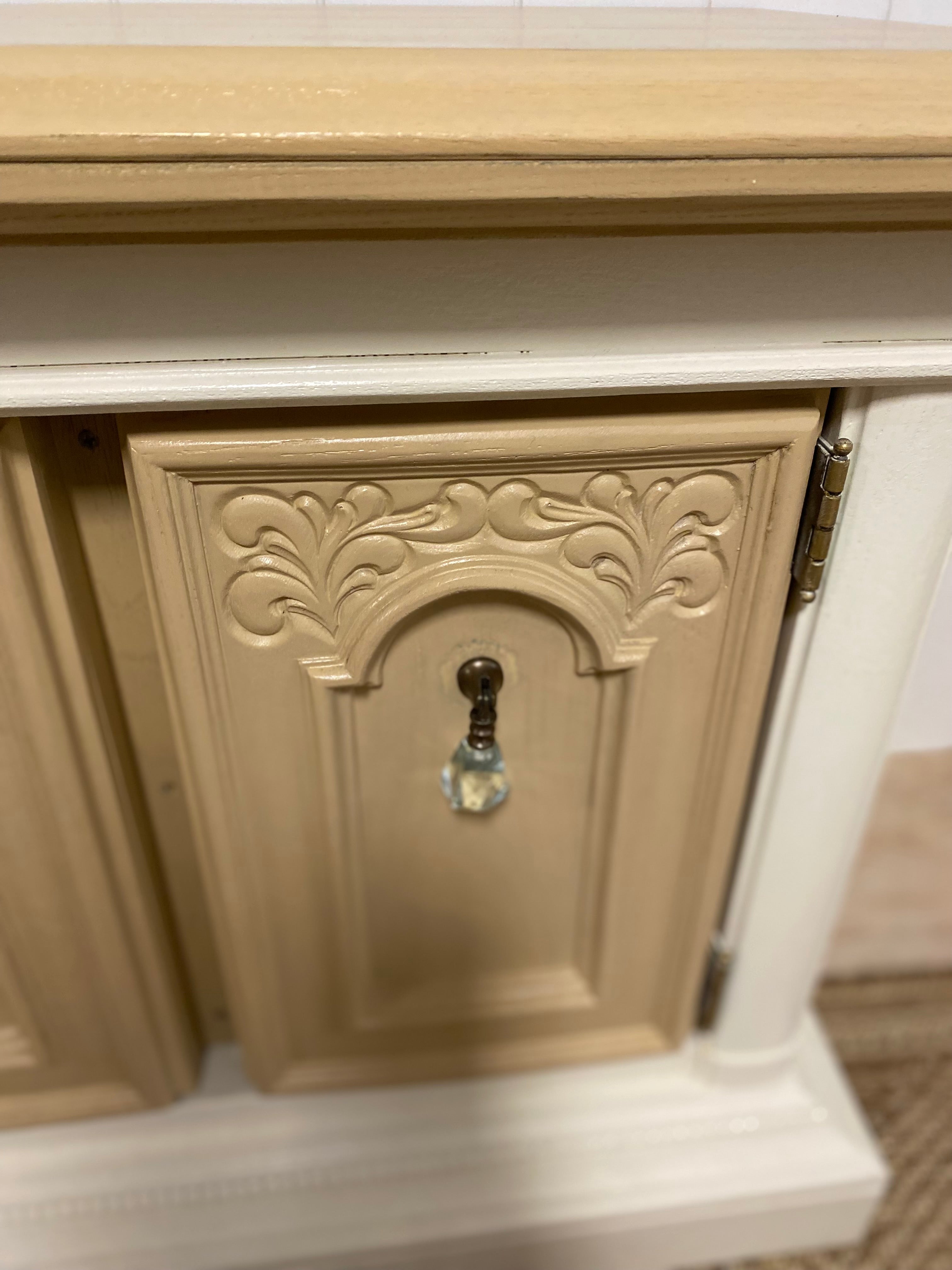 Vintage Refinished Accent Cabinet with ornate detail / Nightstand