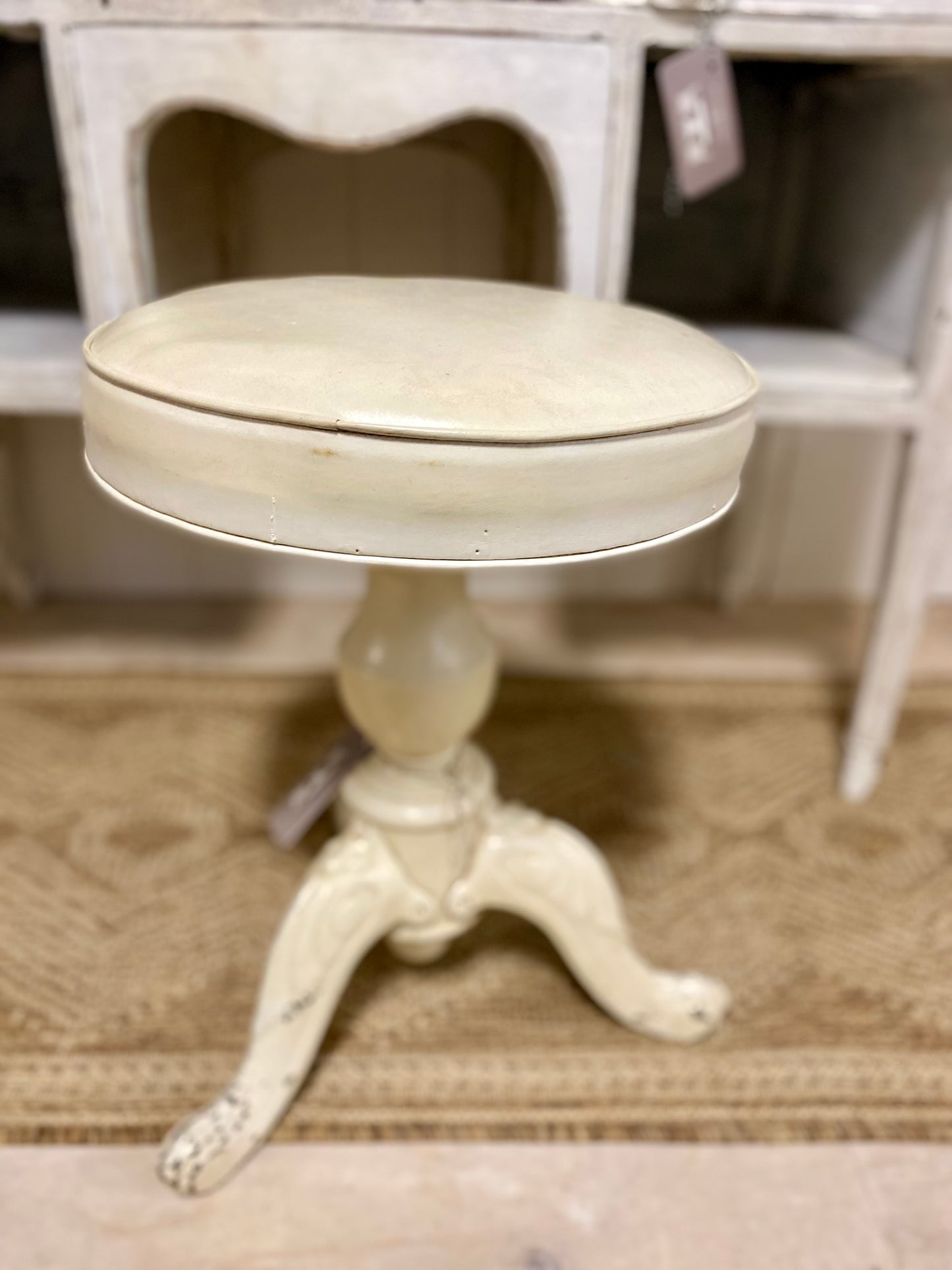 Vintage Metal Base Leather Top Stool