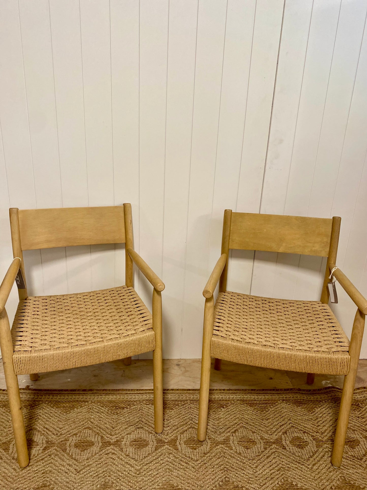 Oak & Wicker Dining Chairs with arms
