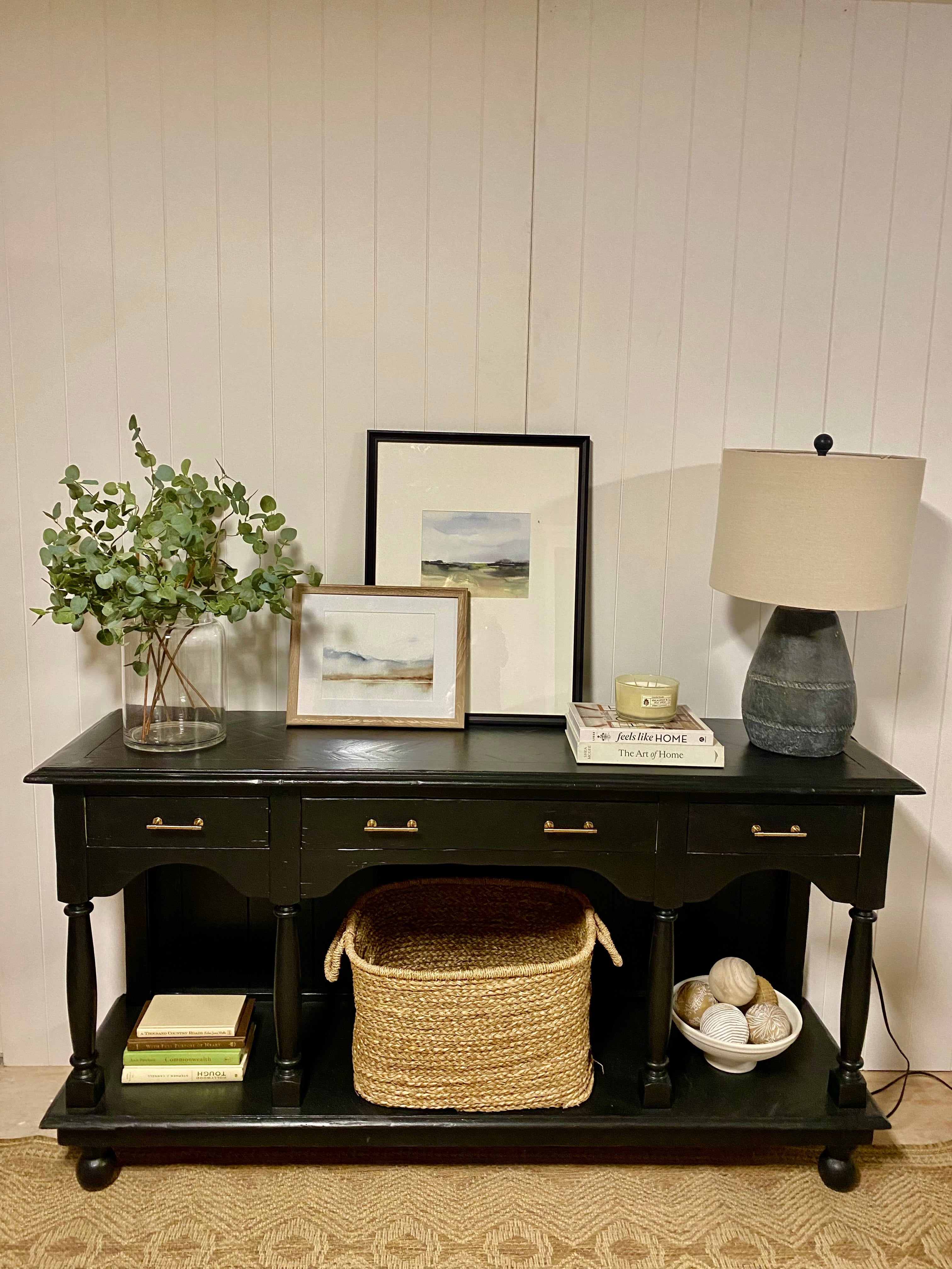 Vintage Refinished Black Console Entry Table
