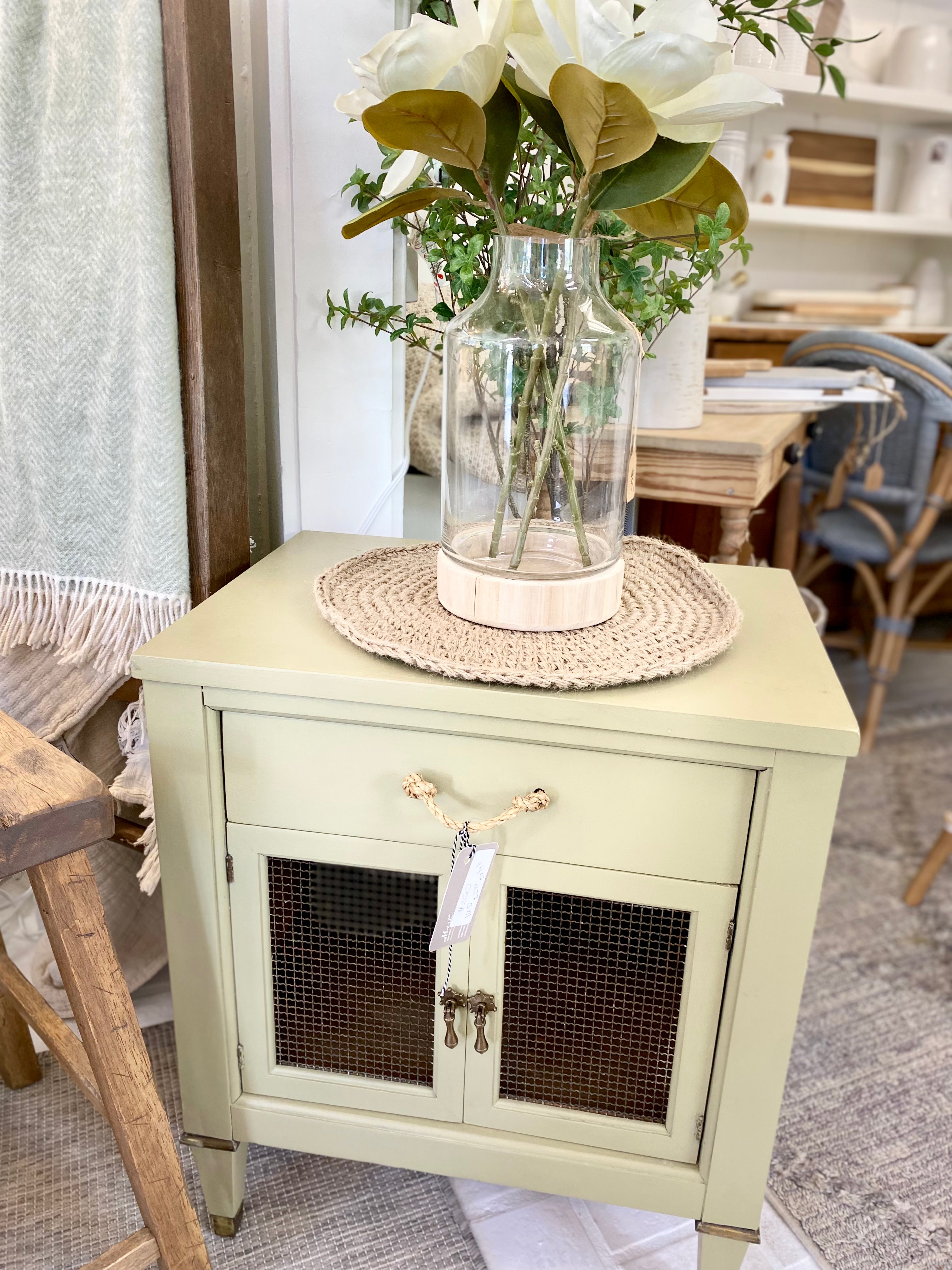 Vintage refinished sage green small cabinet - Design by Mish 