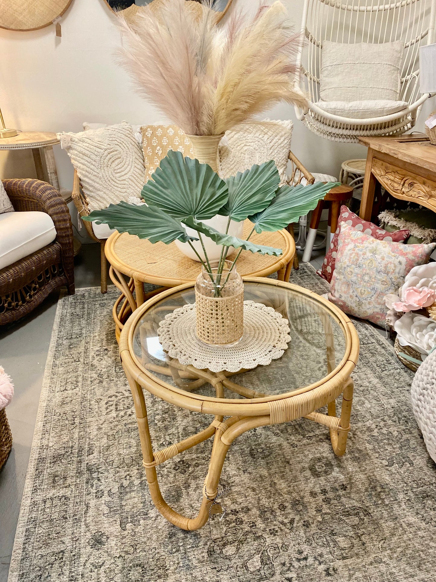 Rattan Glass Round Coffee Table