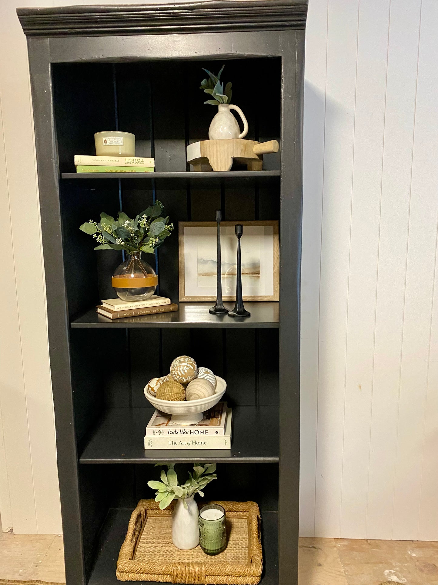 Refinished Black Bookcase Shelving Unit