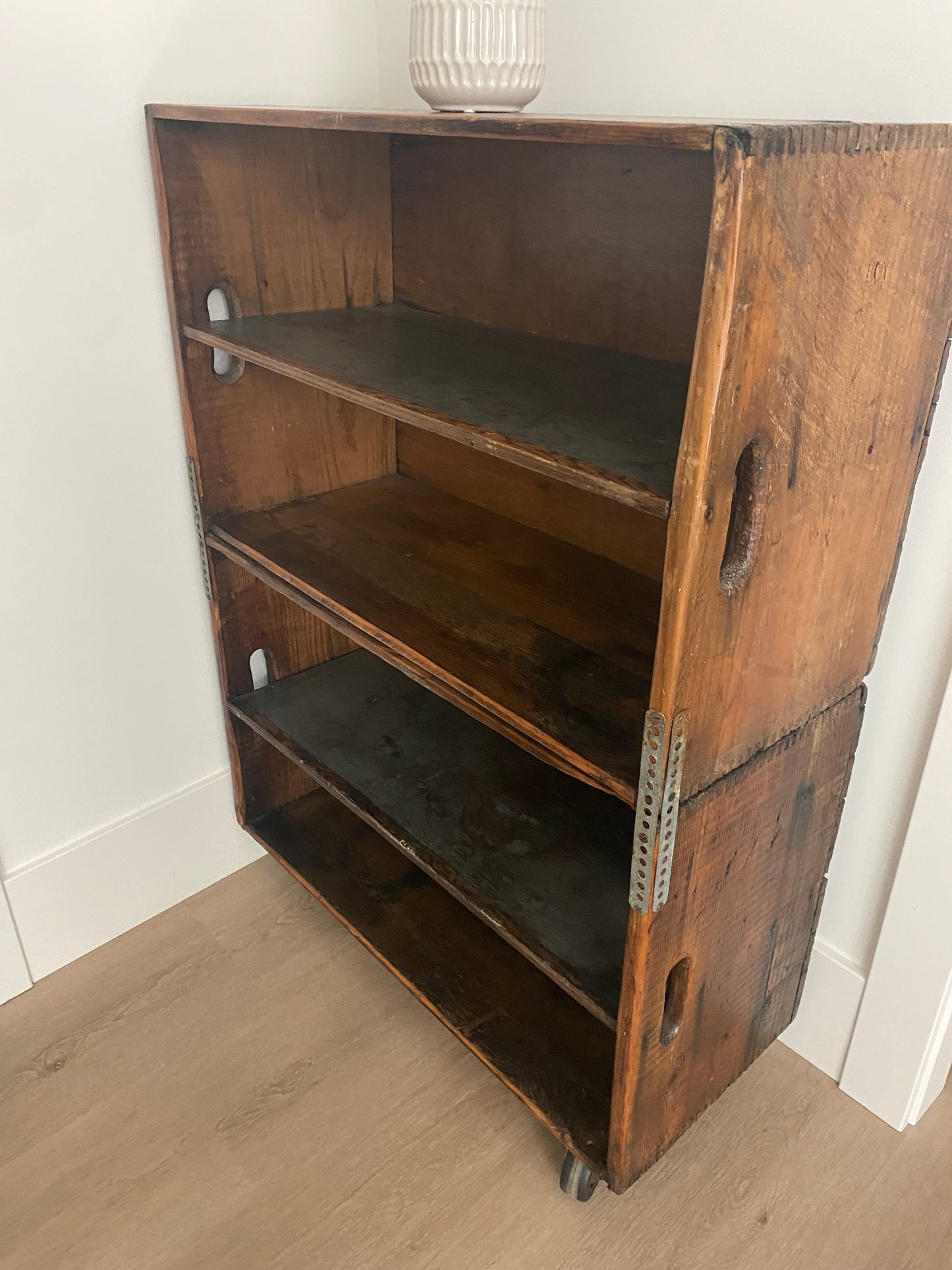 Vintage Rustic Crate Bookshelf on Castors