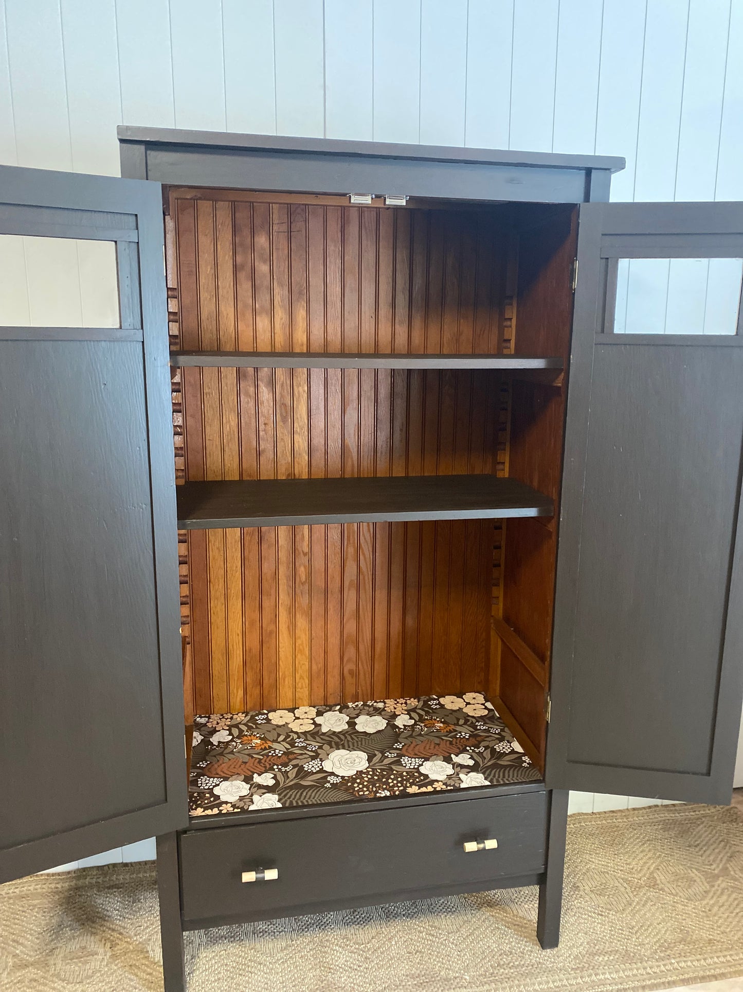 Vintage Cabinet unique character dark brown 33" Wide
