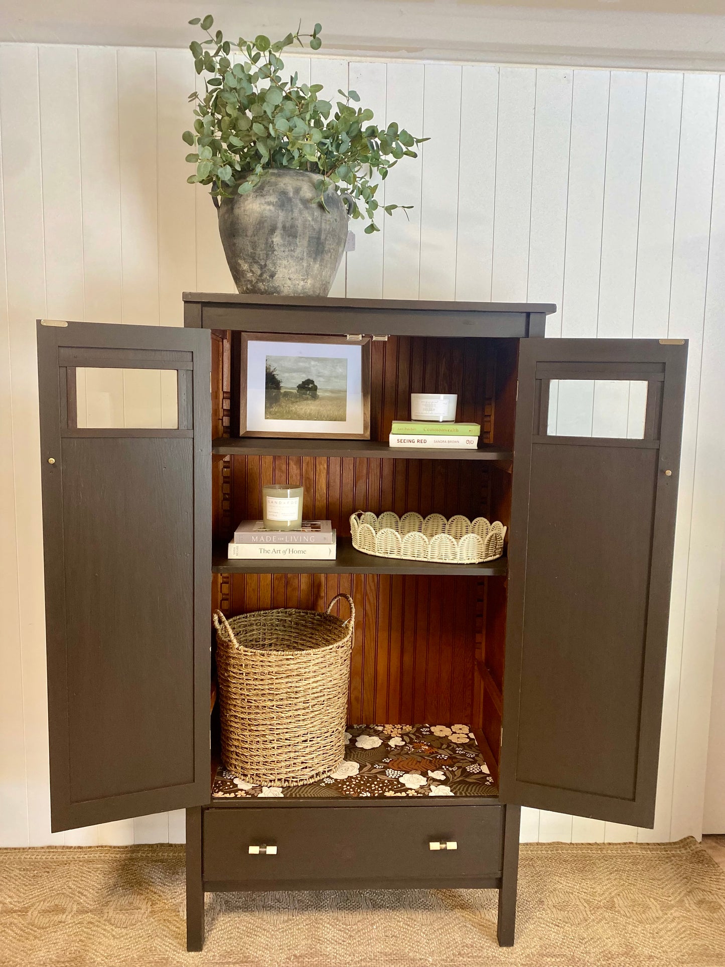 Vintage Cabinet unique character dark brown 33" Wide
