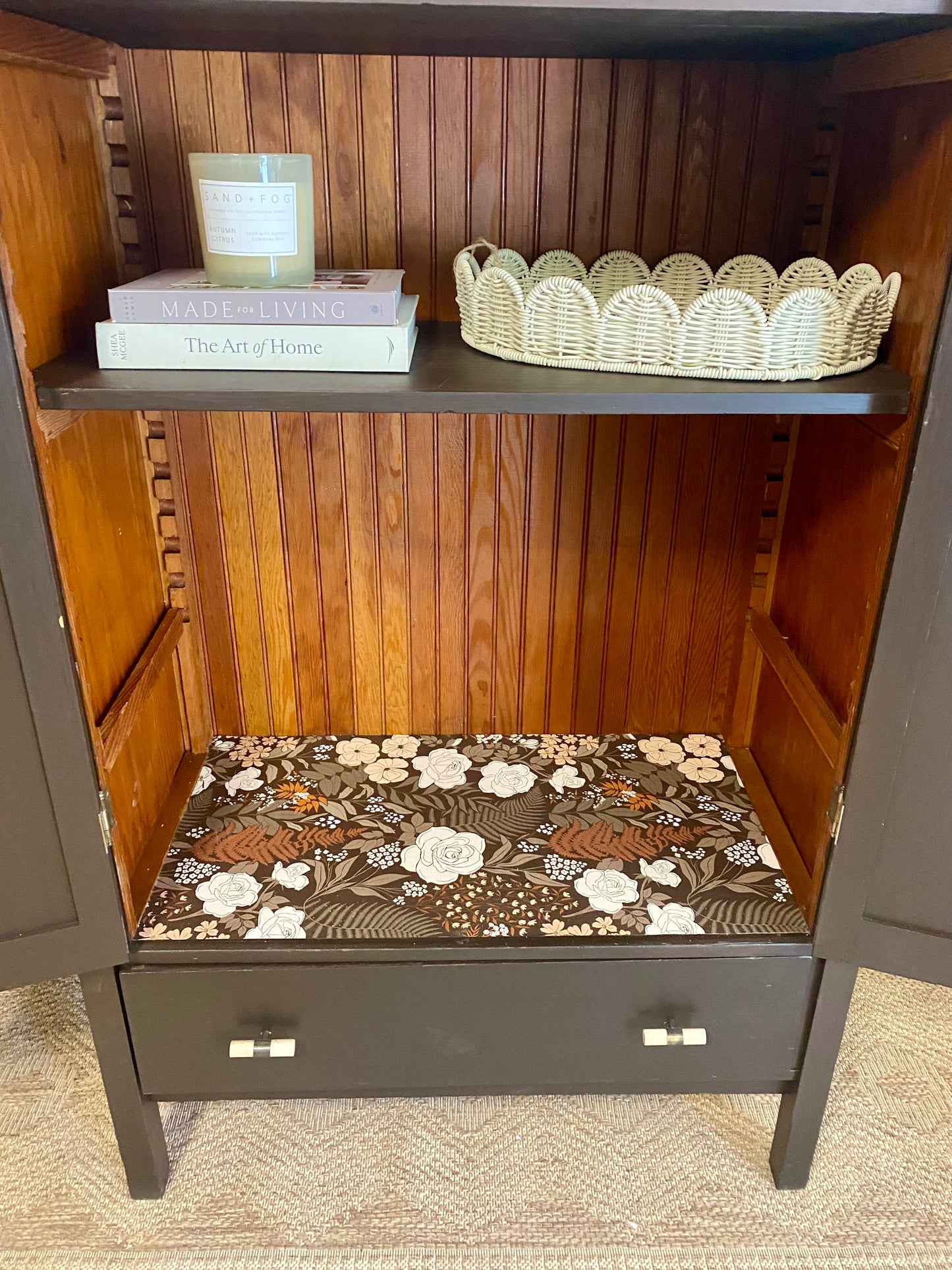 Vintage Cabinet unique character dark brown 33" Wide