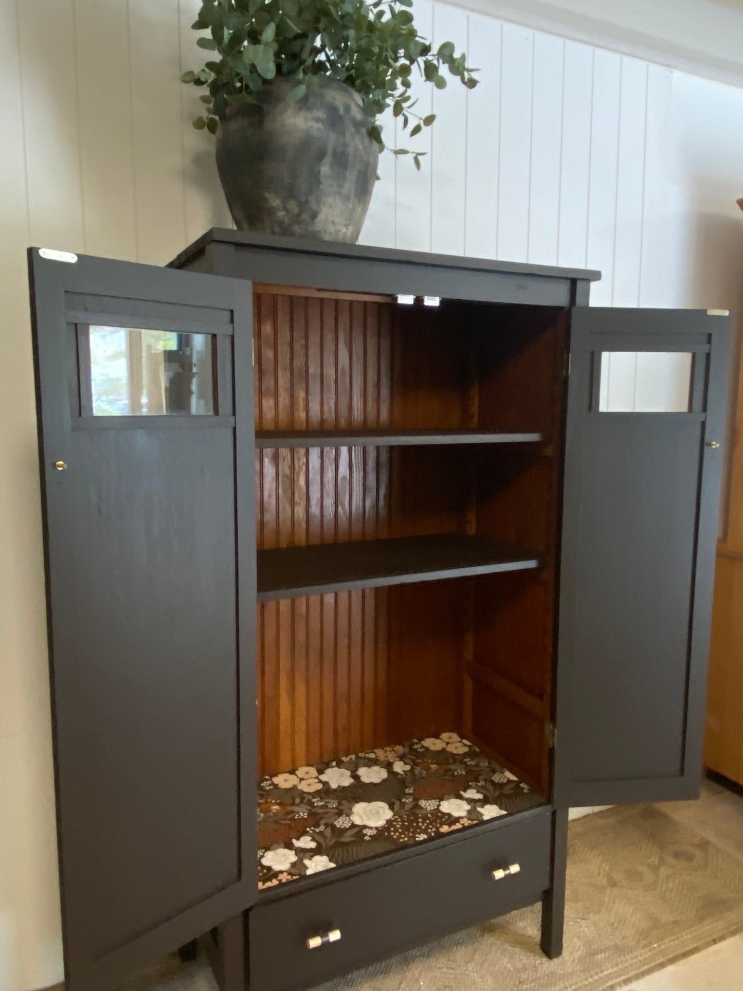 Vintage Cabinet unique character dark brown 33" Wide