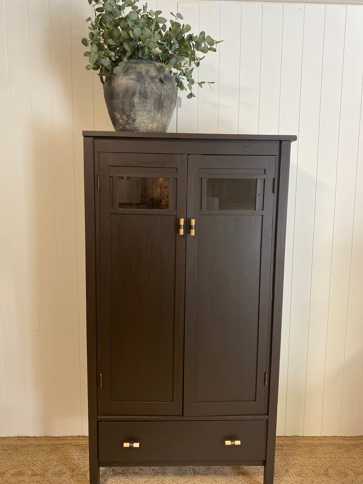 Vintage Cabinet unique character dark brown 33" Wide