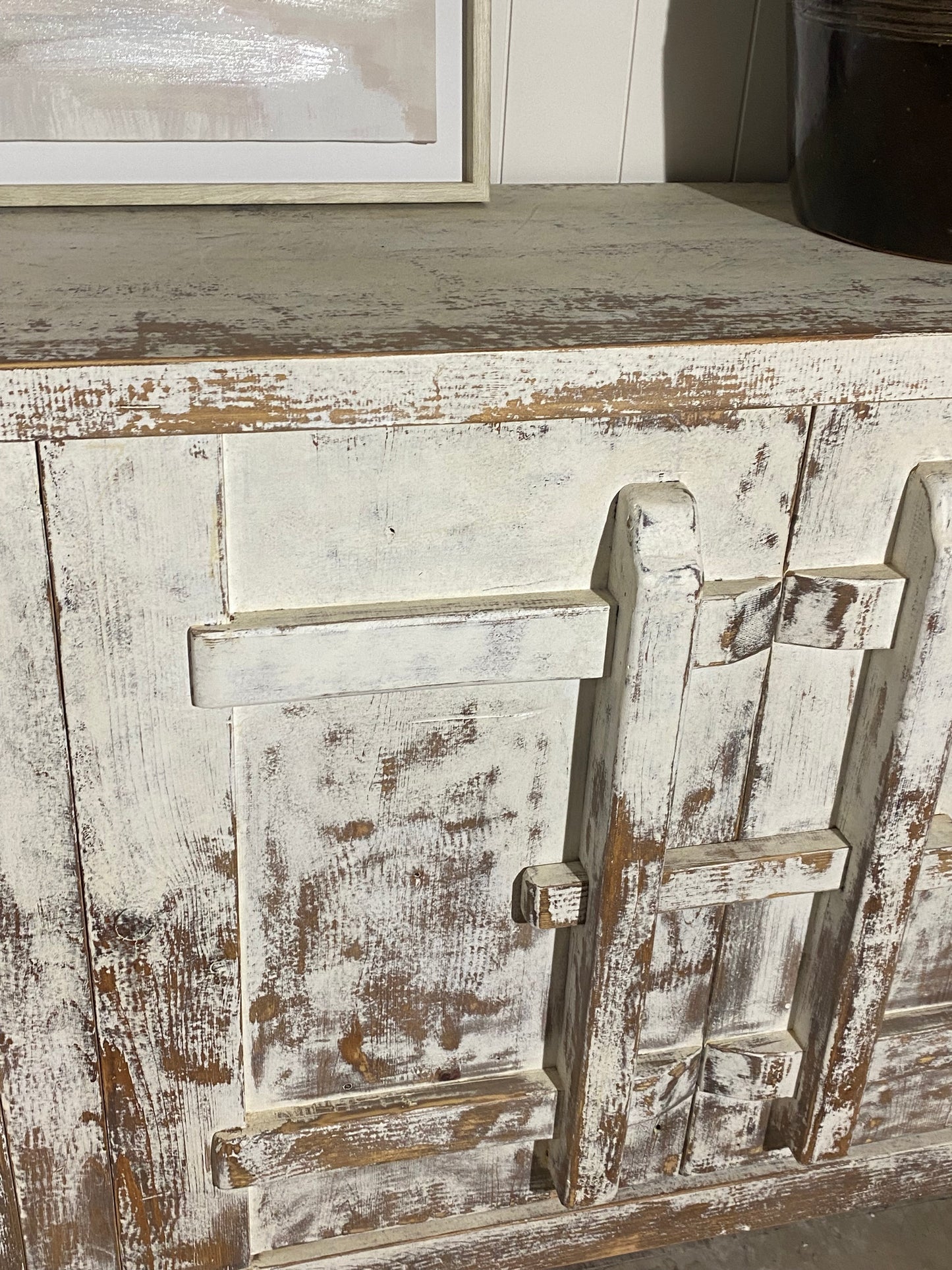 Stunning Large Whitewashed Reclaimed Elm Sideboard 85"