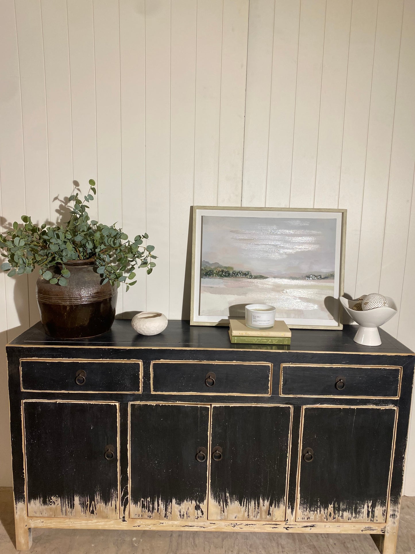 Reclaimed Elm Sideboard Buffet with black wash finish 63"