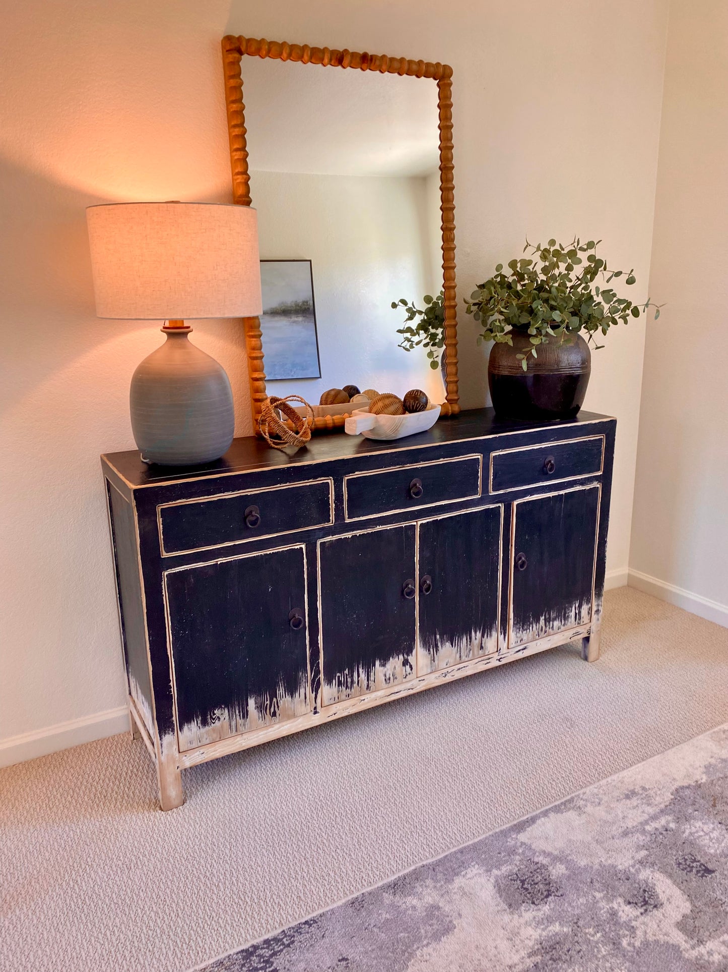 Reclaimed Elm Sideboard Buffet with black wash finish 63"