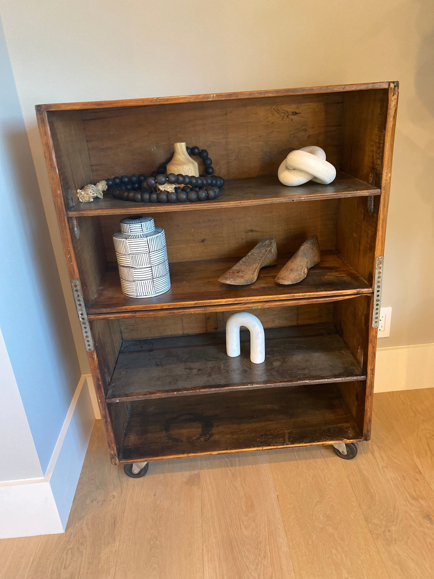 Vintage Rustic Crate Bookshelf on Castors
