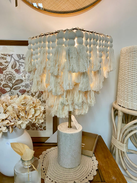 Boho Style Selamat Designer Tassel Lamp - very solid marble base