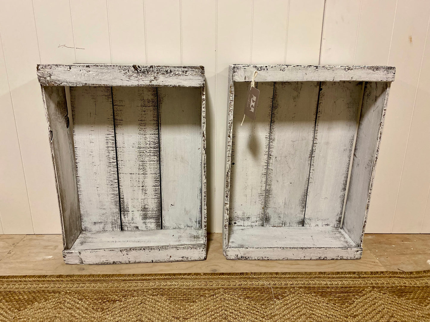 Vintage White Chippy Crates - Pair