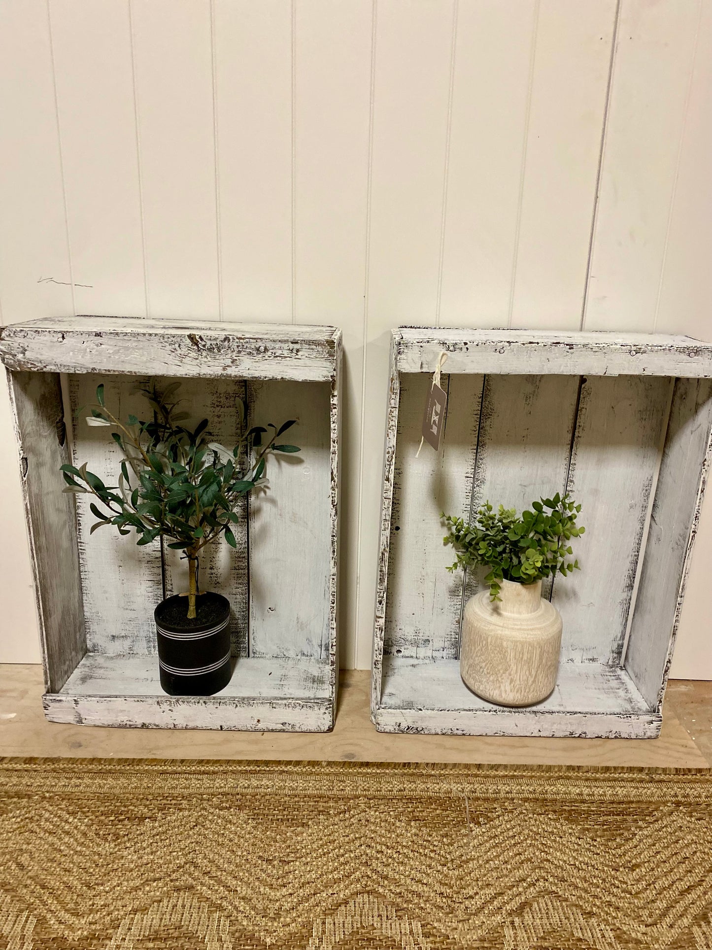 Vintage White Chippy Crates - Pair