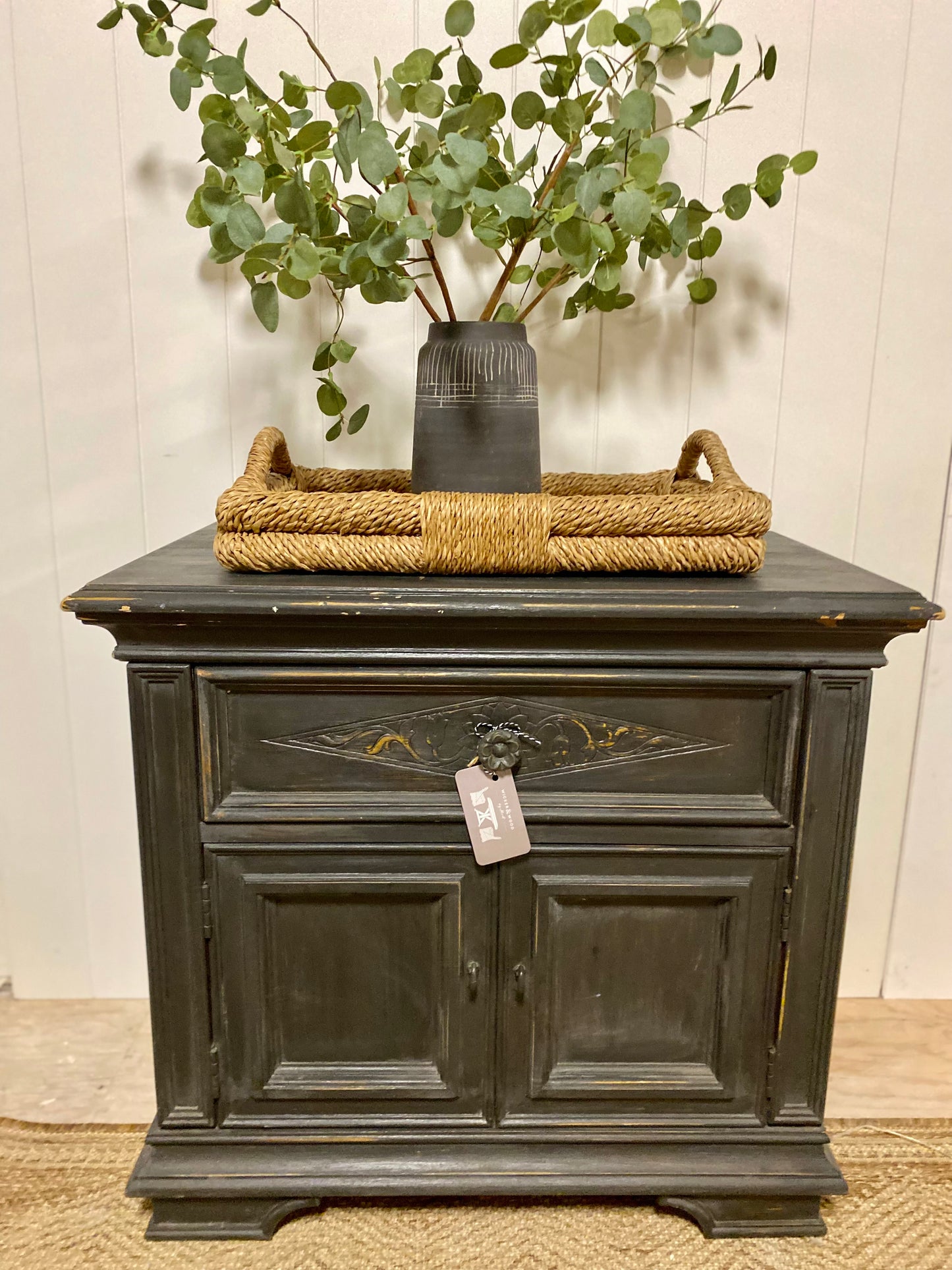 Vintage Black Painted Cabinet or Nightstand