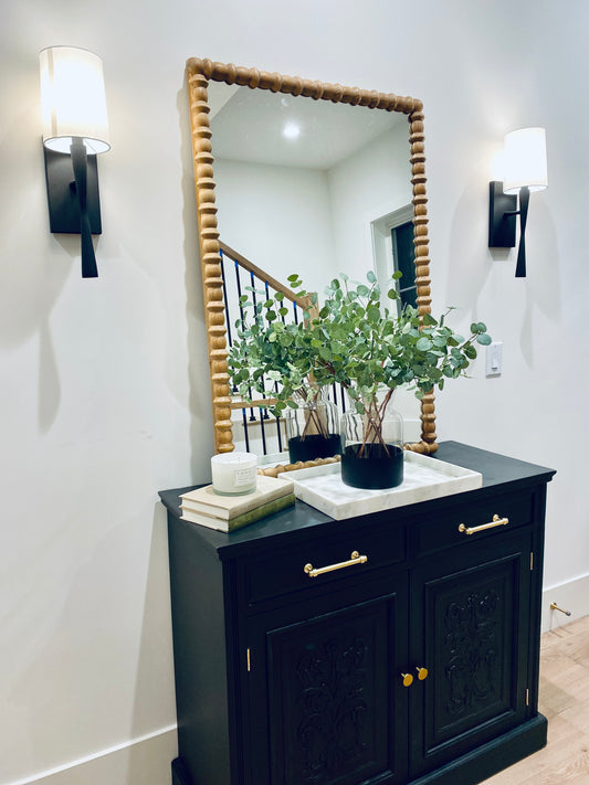 Vintage Refinished Stunning Black Entry Cabinet with Gold hardware